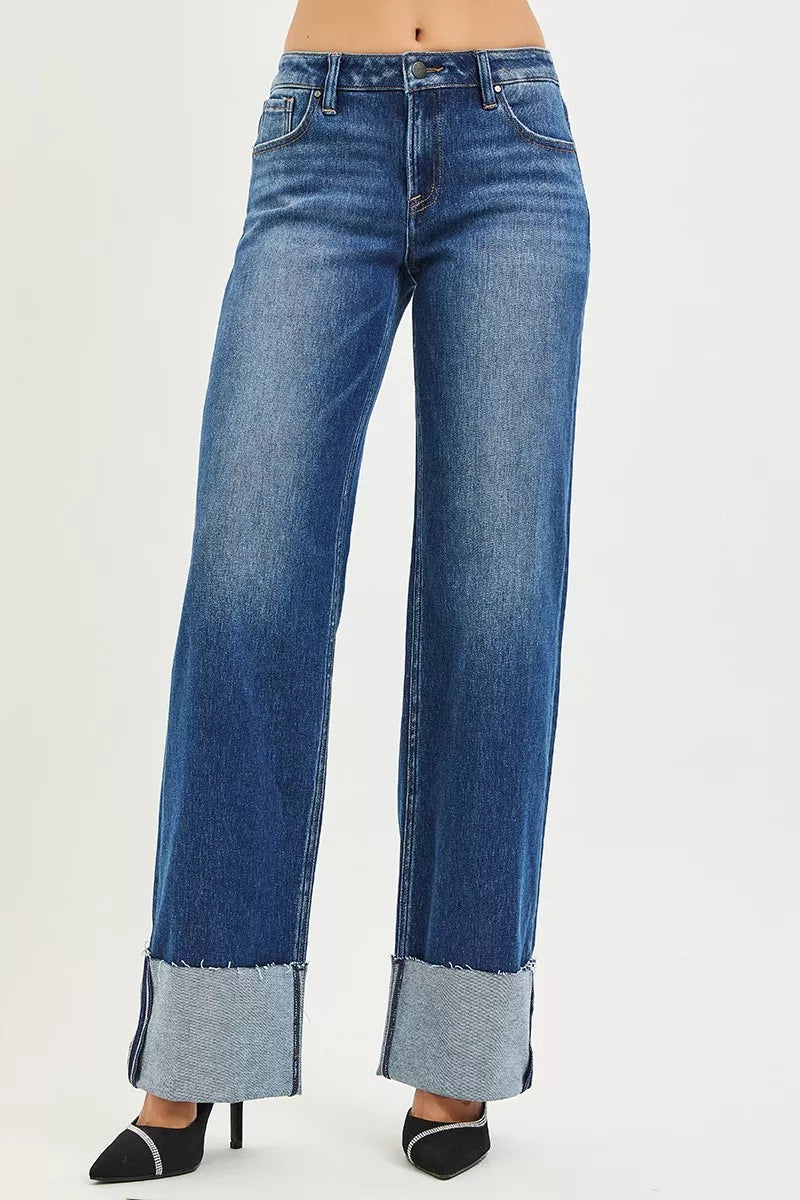 RISEN Mid Rise Wide Straight Jeans With Wide Cuff Secondary image