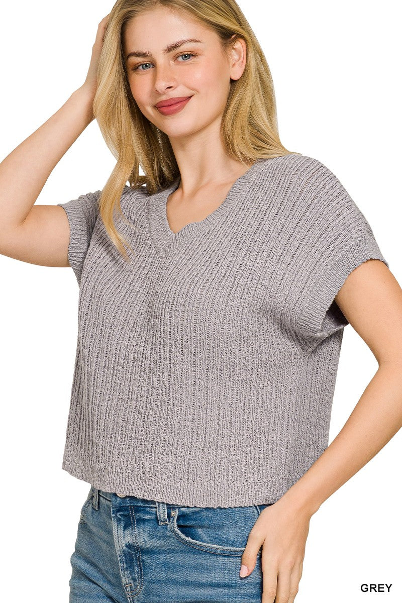 Zenana Textured Knit V-Neck Cropped Sweater Secondary image