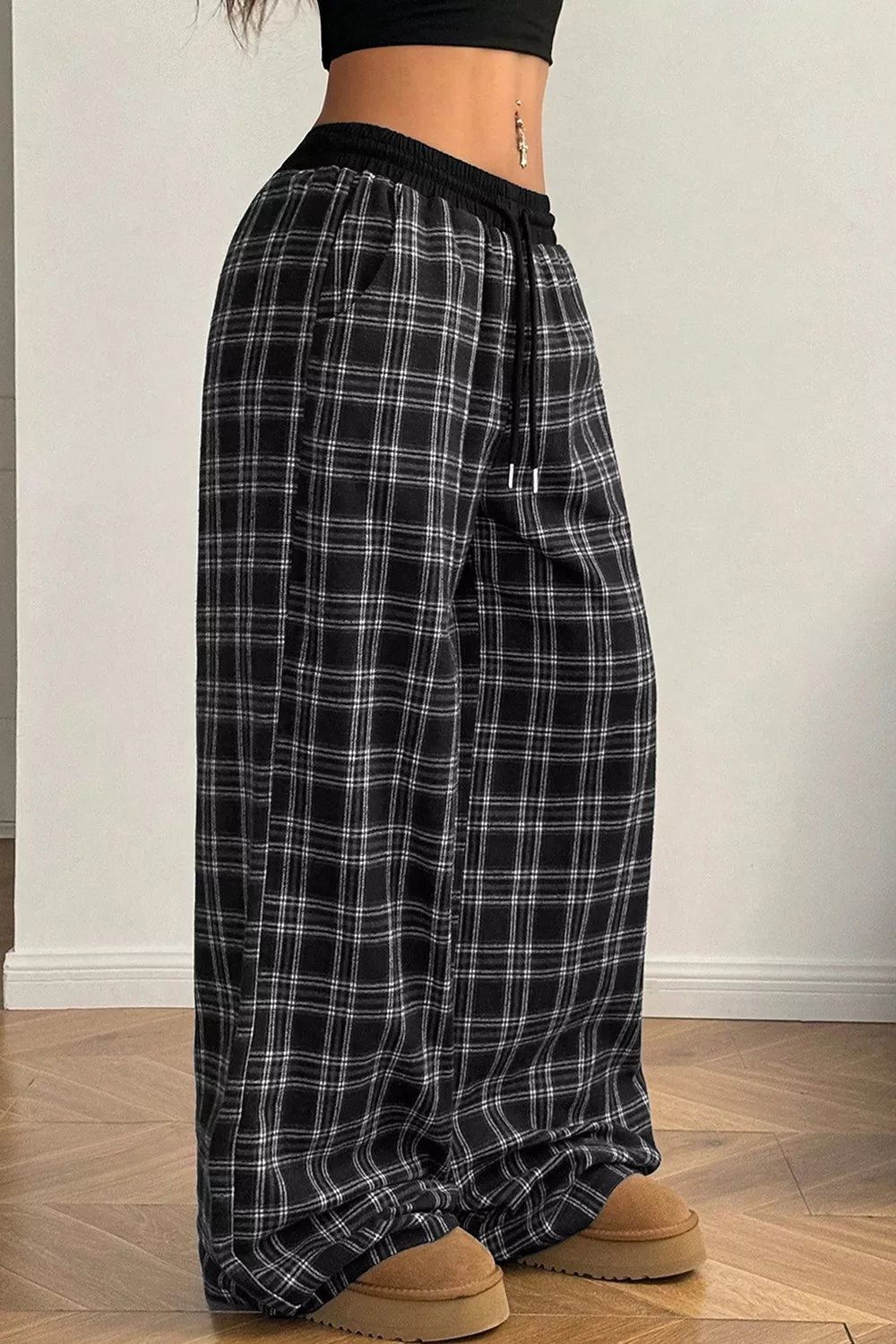 Plaid Wide-Leg Drawstring Pants Secondary image