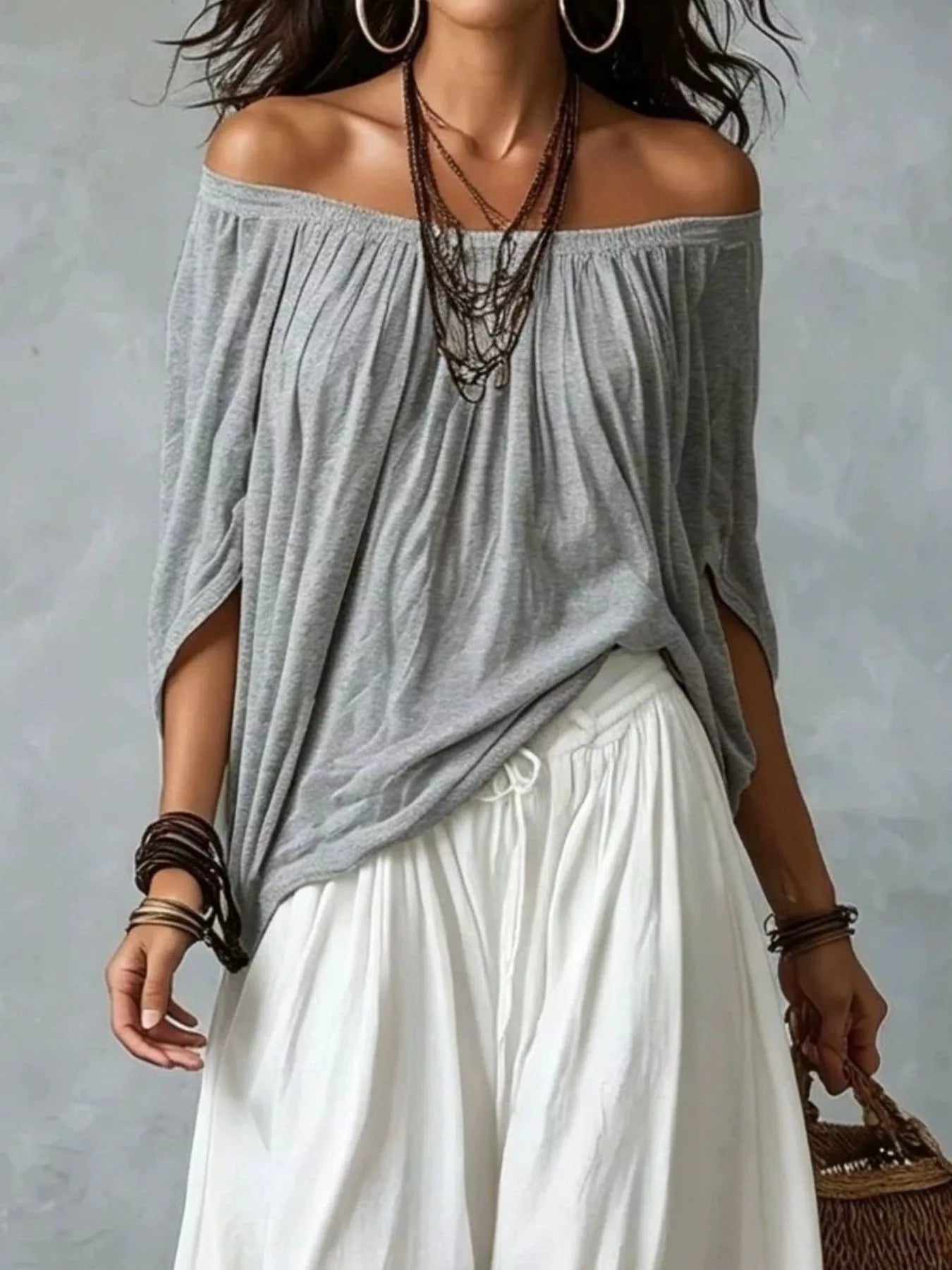 Full Size Off-Shoulder Top and Wide-Leg Harem Pants Set Plus Size Secondary image