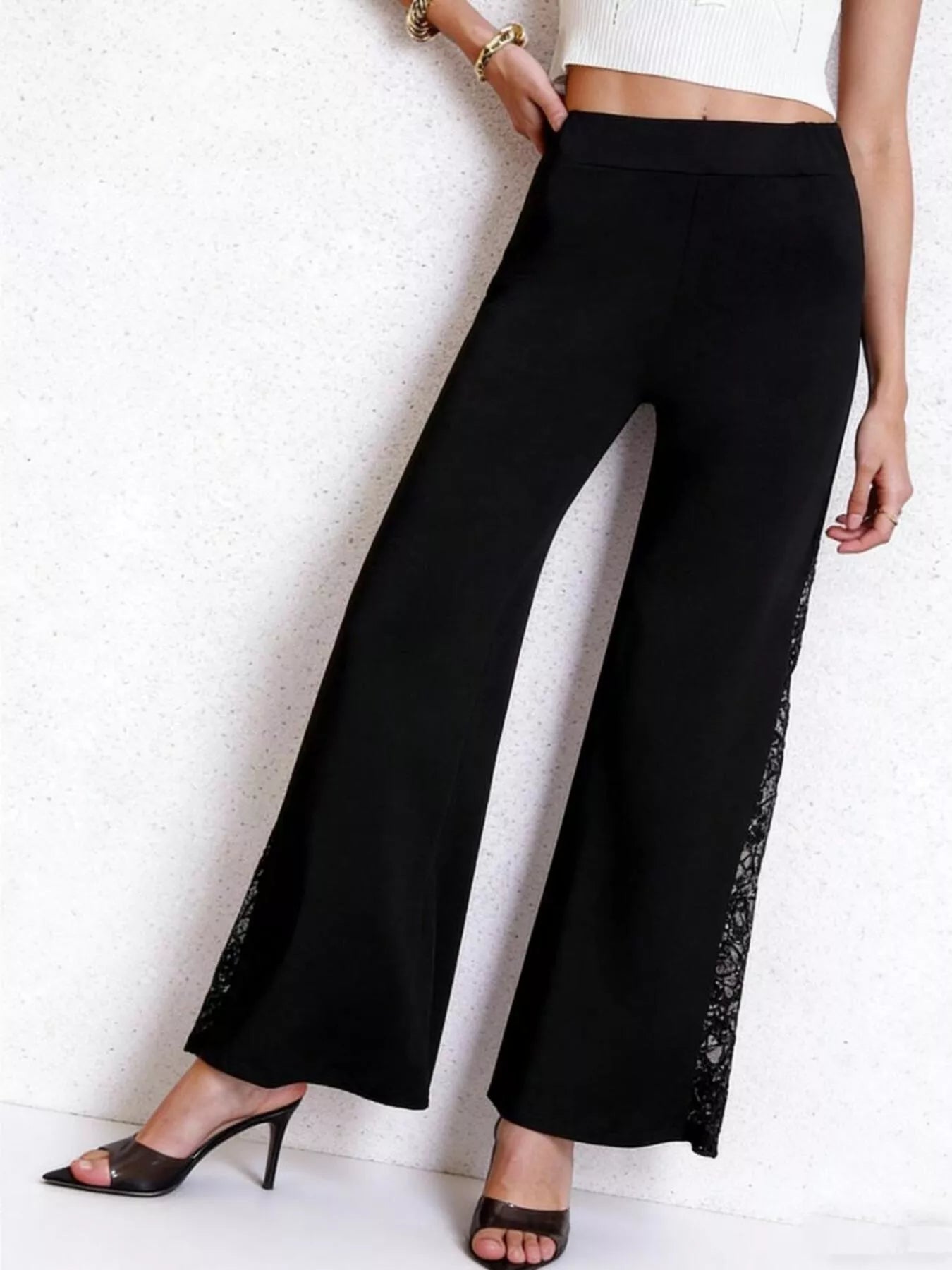 Lace Trim High Waist Pants Secondary image