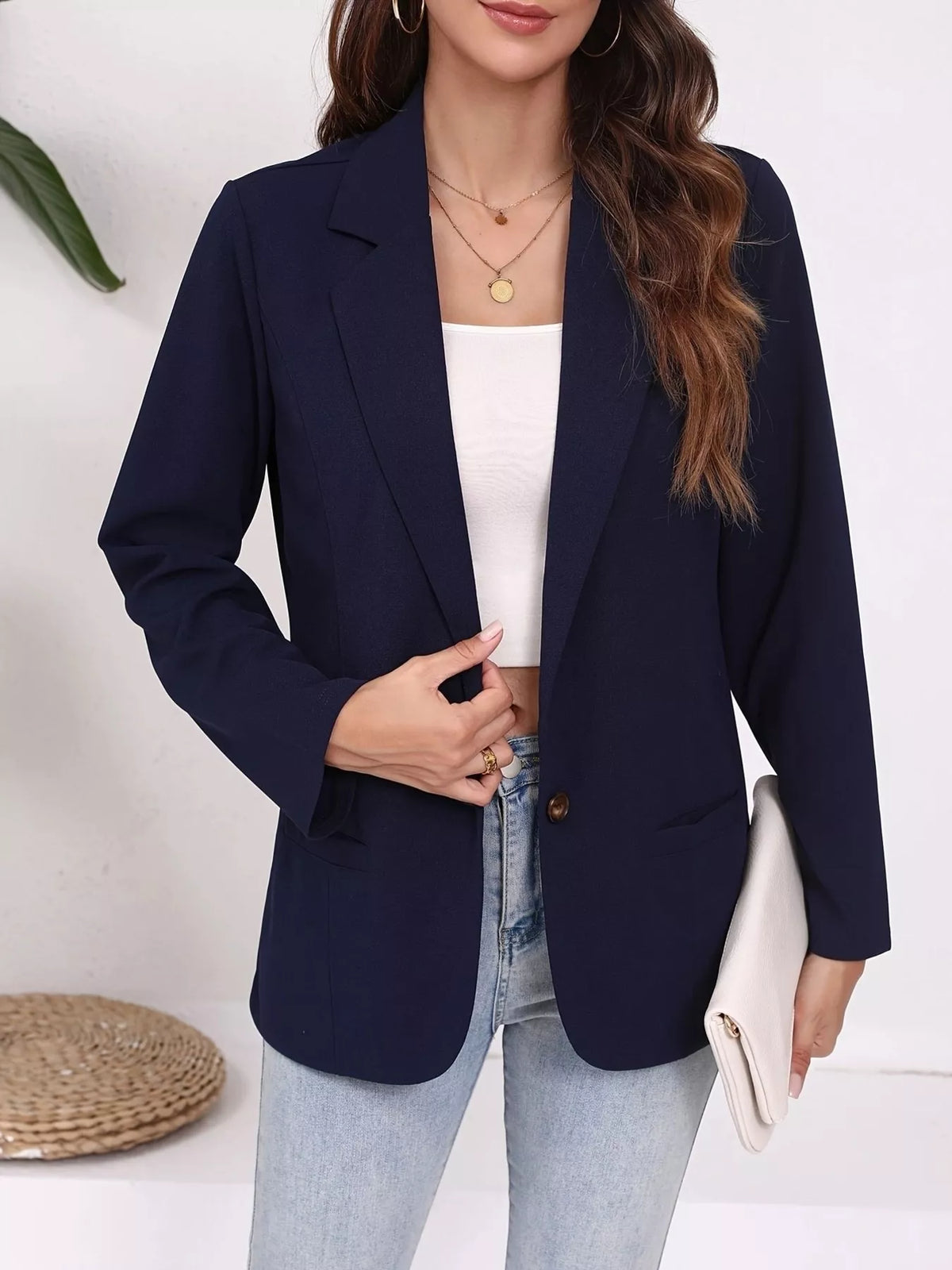 Plus Size Lapel Collar Single-Button Blazer - photo 11