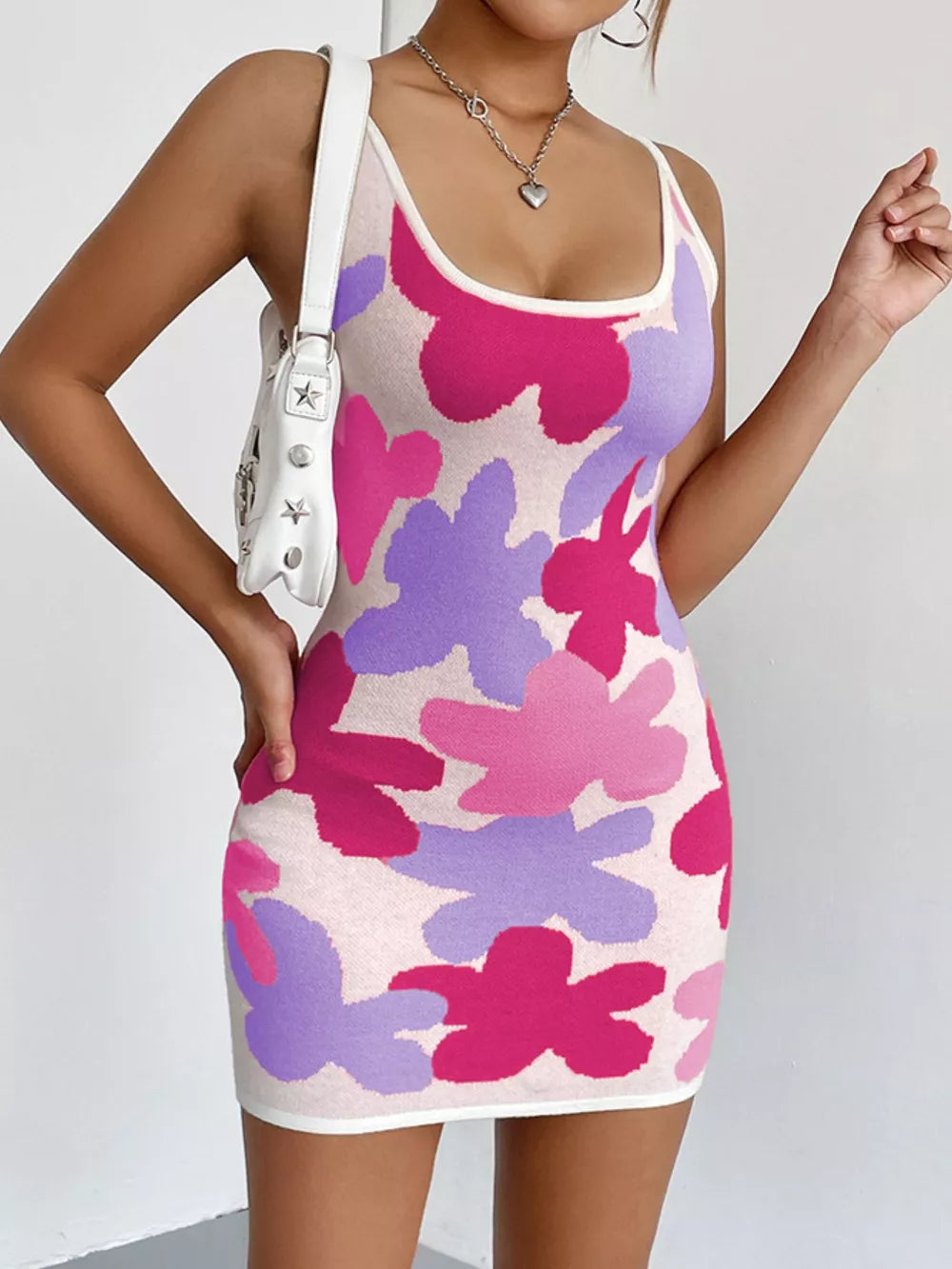 Floral Knit Scoop Neck Mini Dress Secondary image