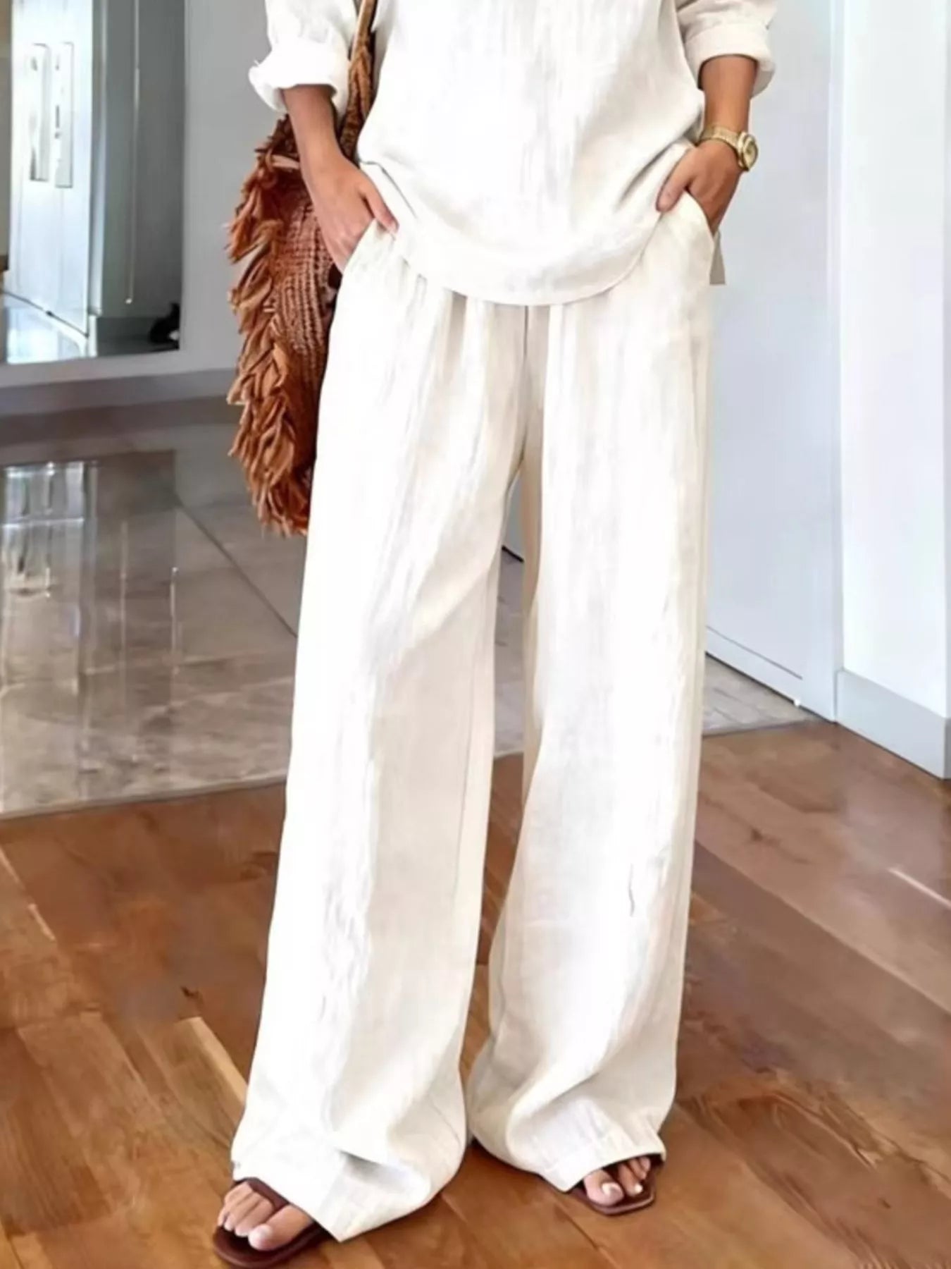 V-Neck Top and Wide-Leg Pants Set Secondary image