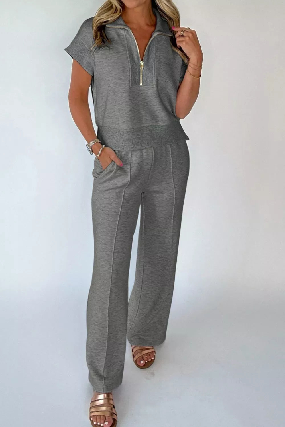 Half Zip Polo Tee Casual Pant Set Secondary image