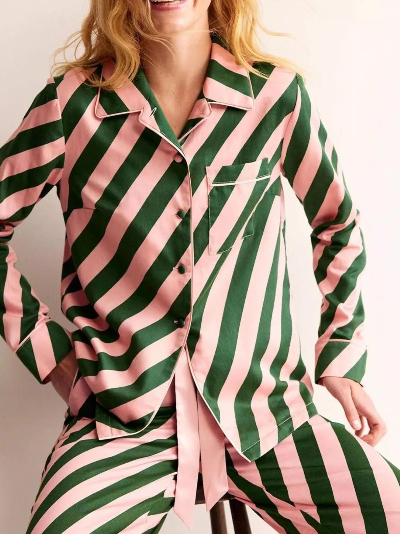 Striped Long Sleeve Shirt and Pants Lounge Set Secondary image