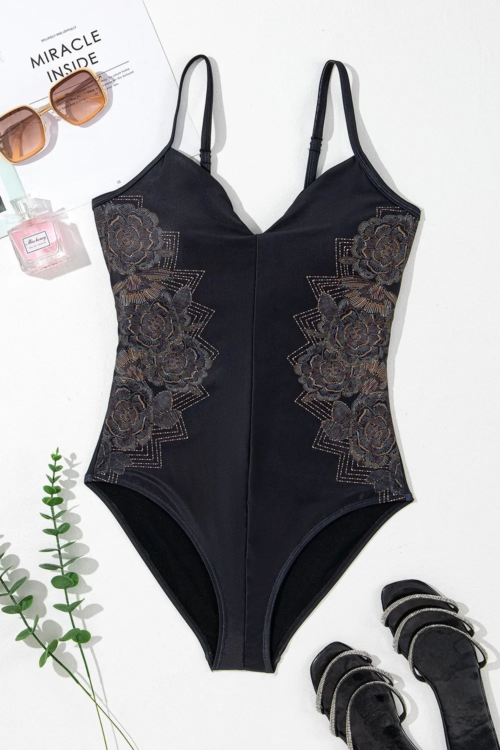 Embroidered V-Neck One-Piece Swimwear Secondary image