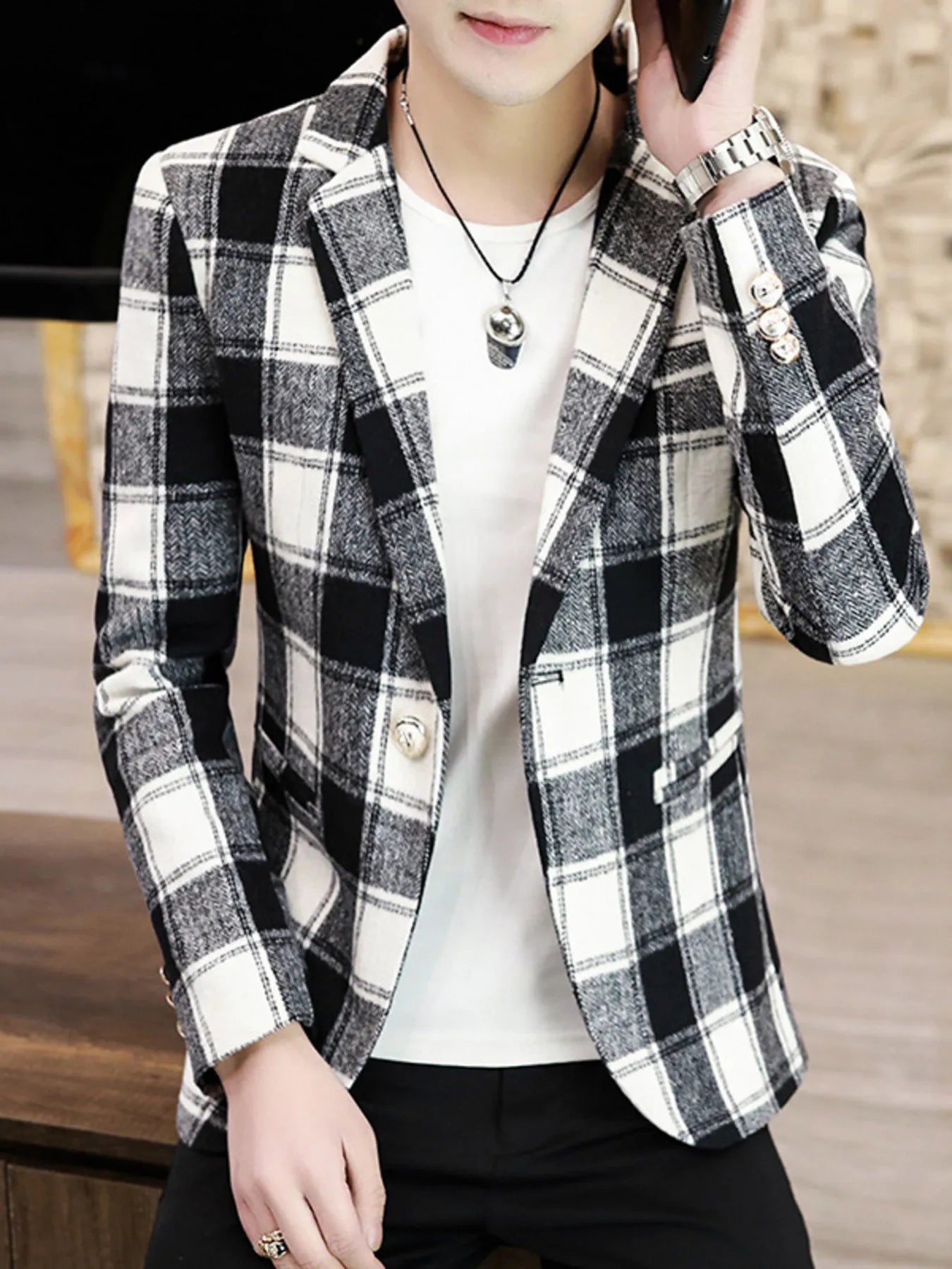Men's Plus Size Plaid Slim Fit Blazer Secondary image