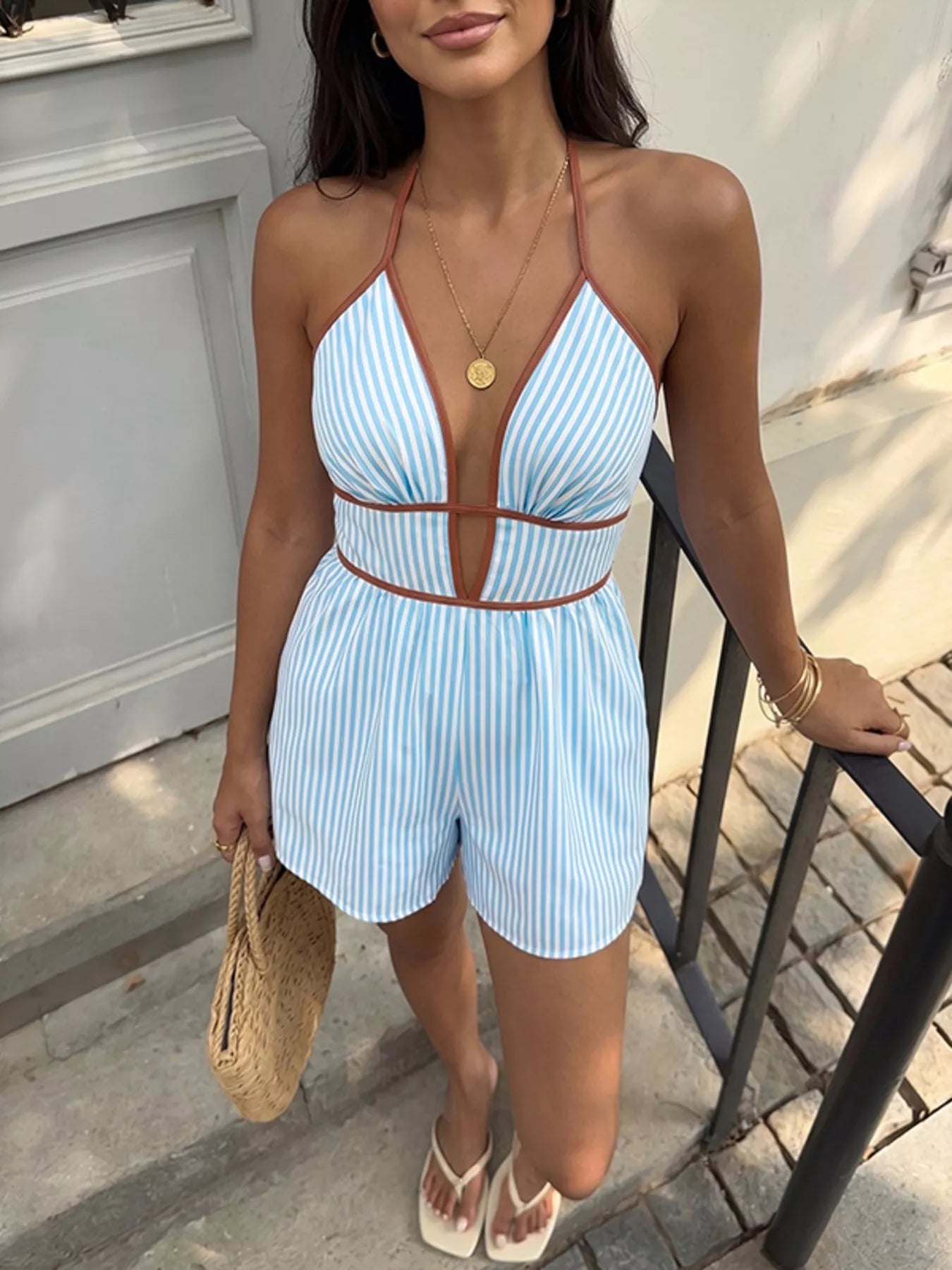 Striped Halter Neck Romper Secondary image