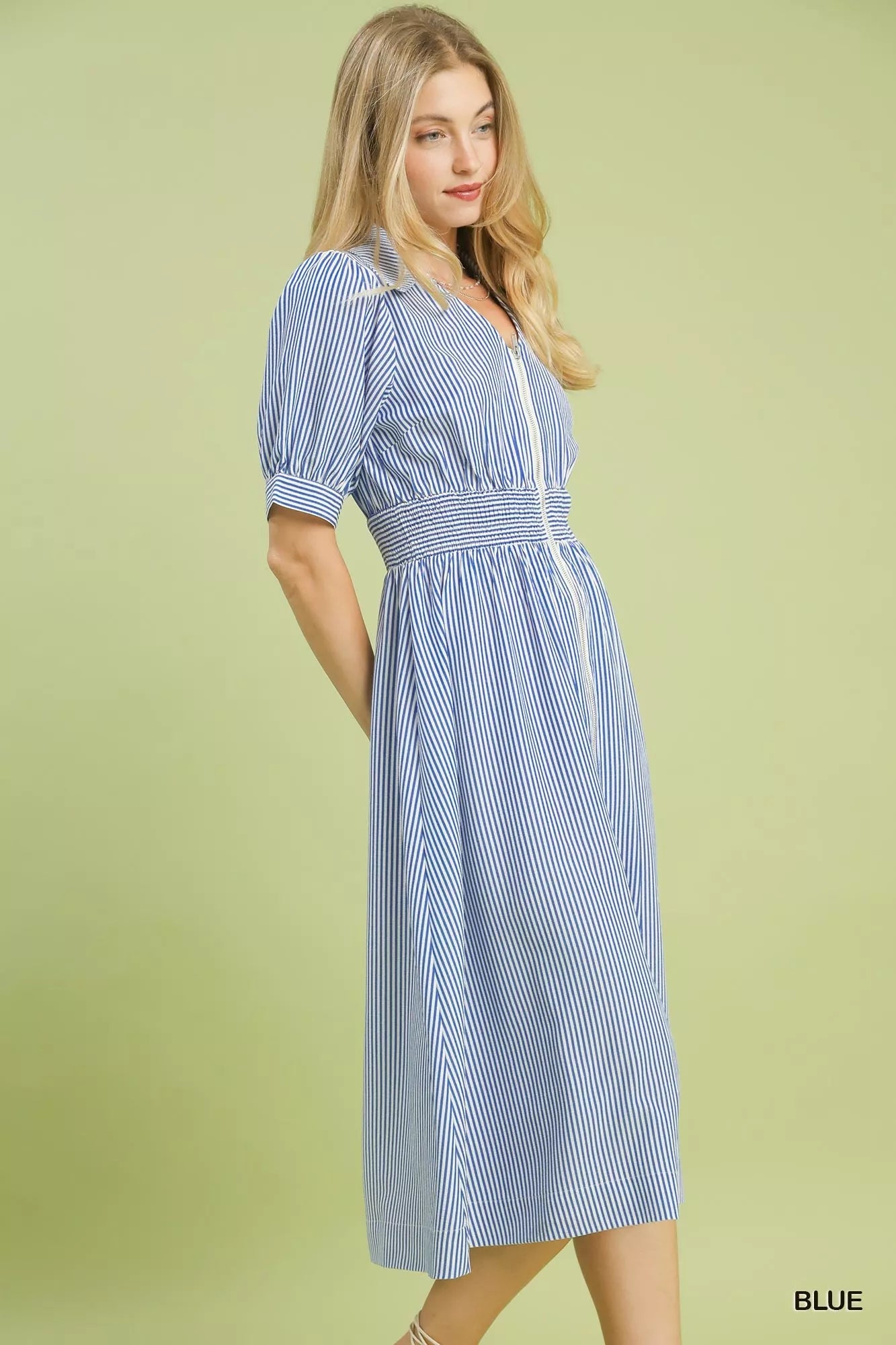 Umgee Striped Midi Dress with Front Zipper Secondary image