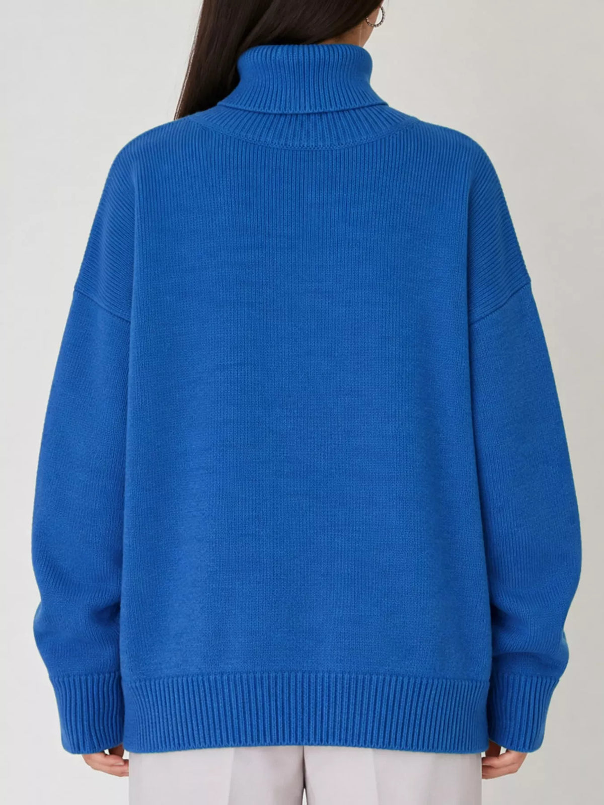 Women's Oversized Ribbed Turtleneck Sweater – Dropped Shoulder Relaxed Fit - photo 21