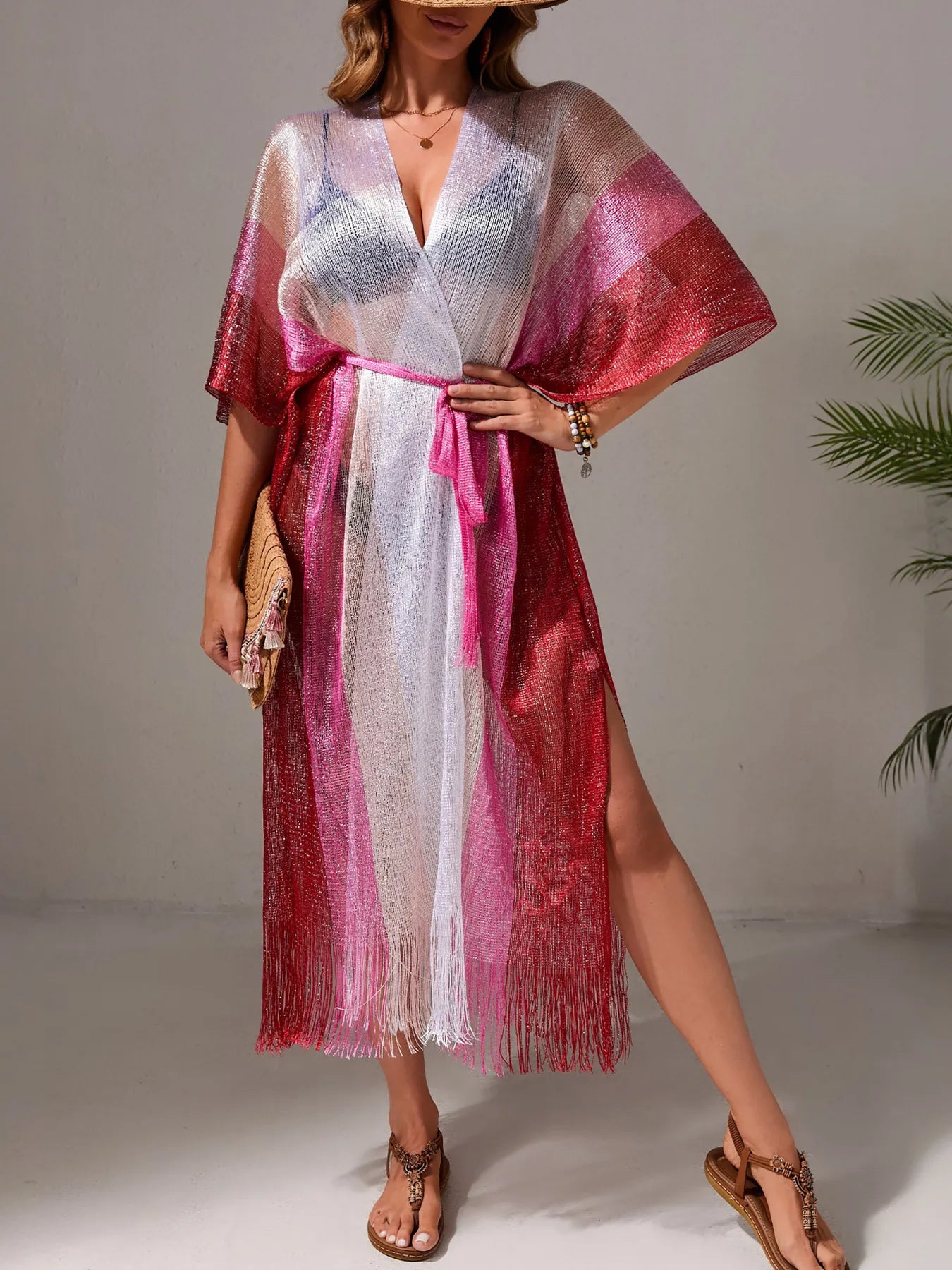 Gradient Fringe Kimono Cover-Up Secondary image
