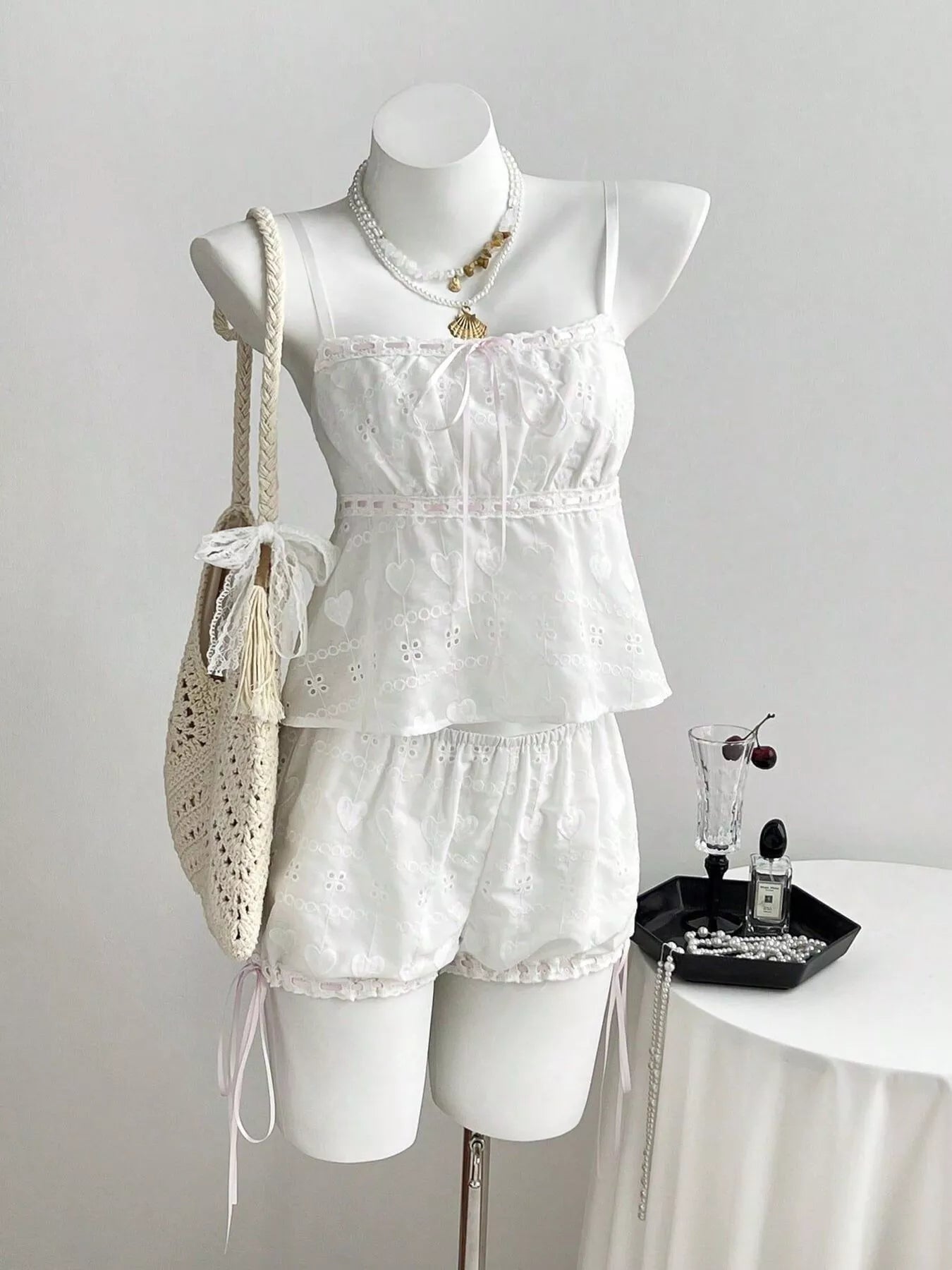 Lace Detail Eyelet Cami and Shorts Set Secondary image