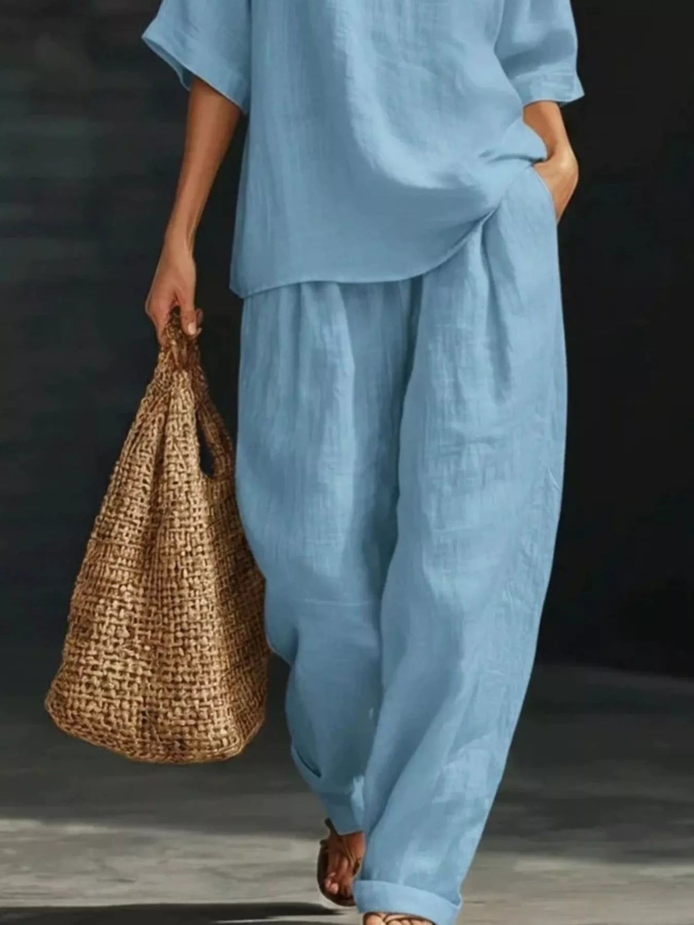 Half Sleeve Loose Fit Top and Pants Set Secondary image