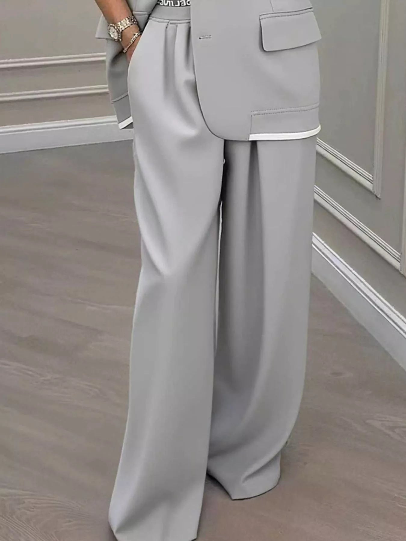Full Size One Button Blazer and Wide-Leg Pants Set Plus Size Secondary image