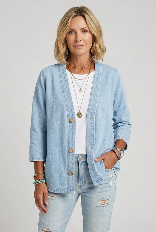 Women's V-Neck Button-Down Denim Jacket – Classic Cotton Jacket in 4 Colors