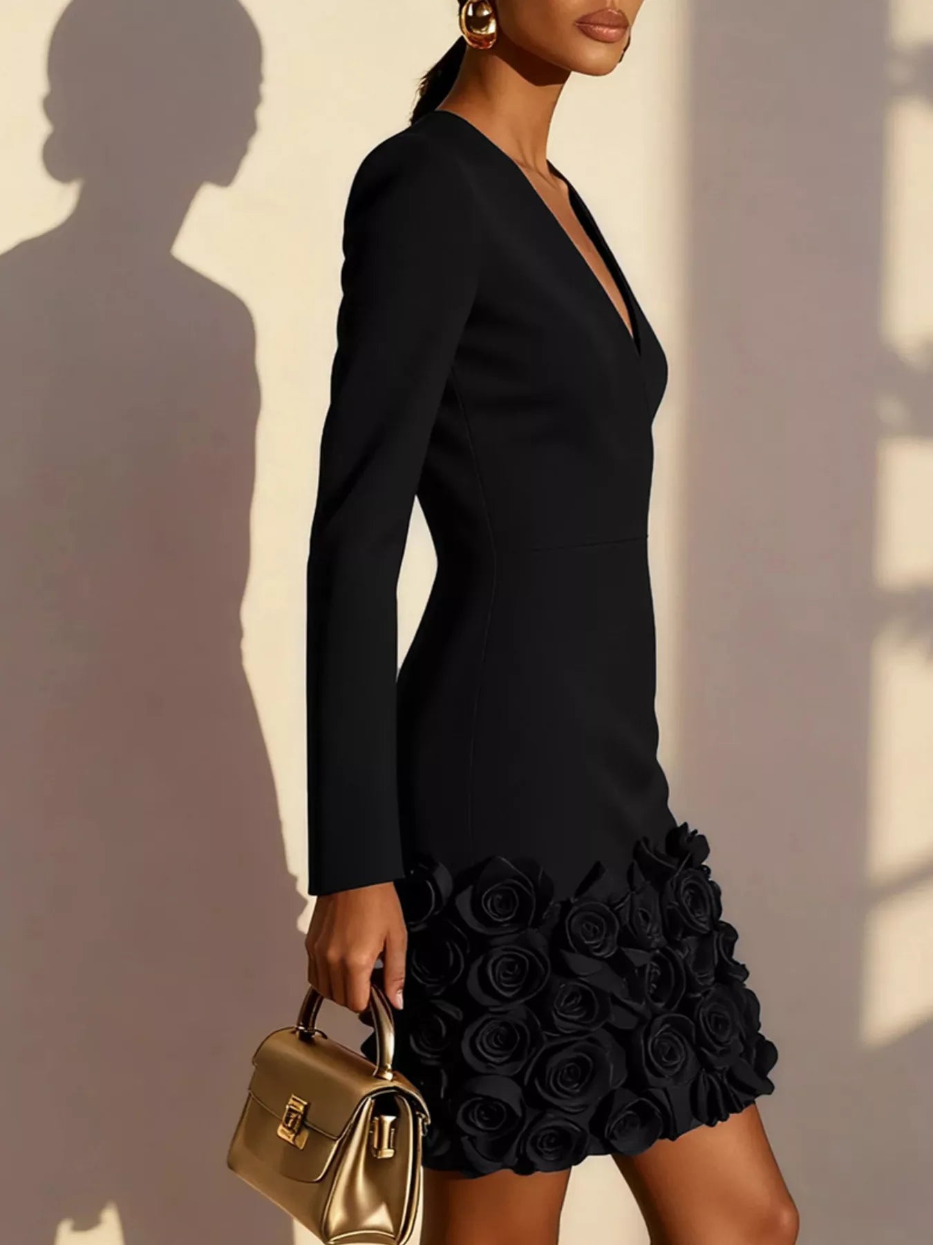 V-Neck Dress with Rose Embellishment Secondary image