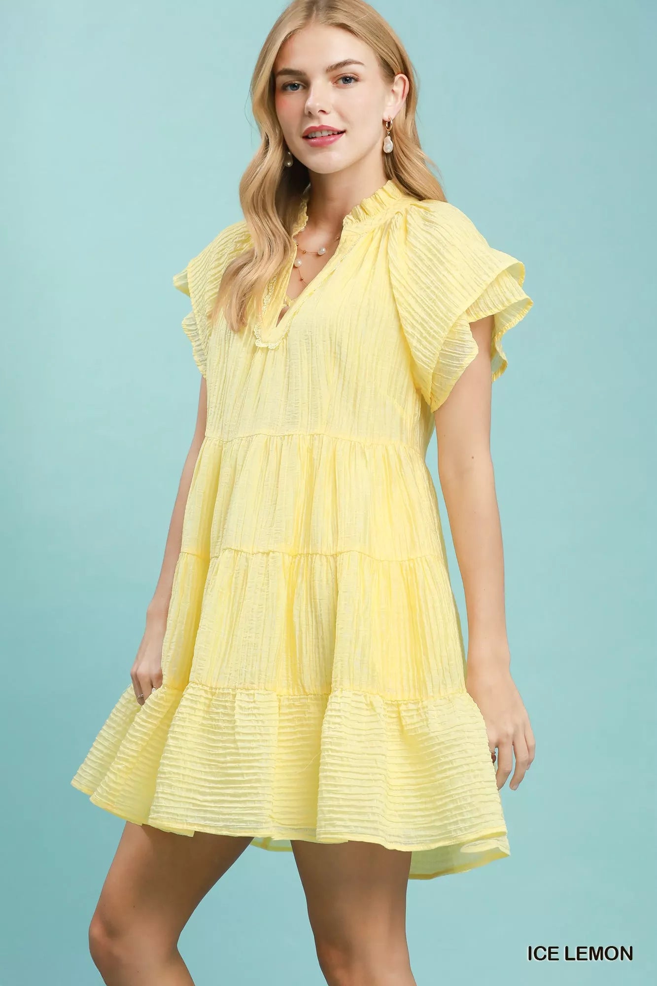 Umgee Tiered Ruffle Sleeve Textured Mini Dress Secondary image