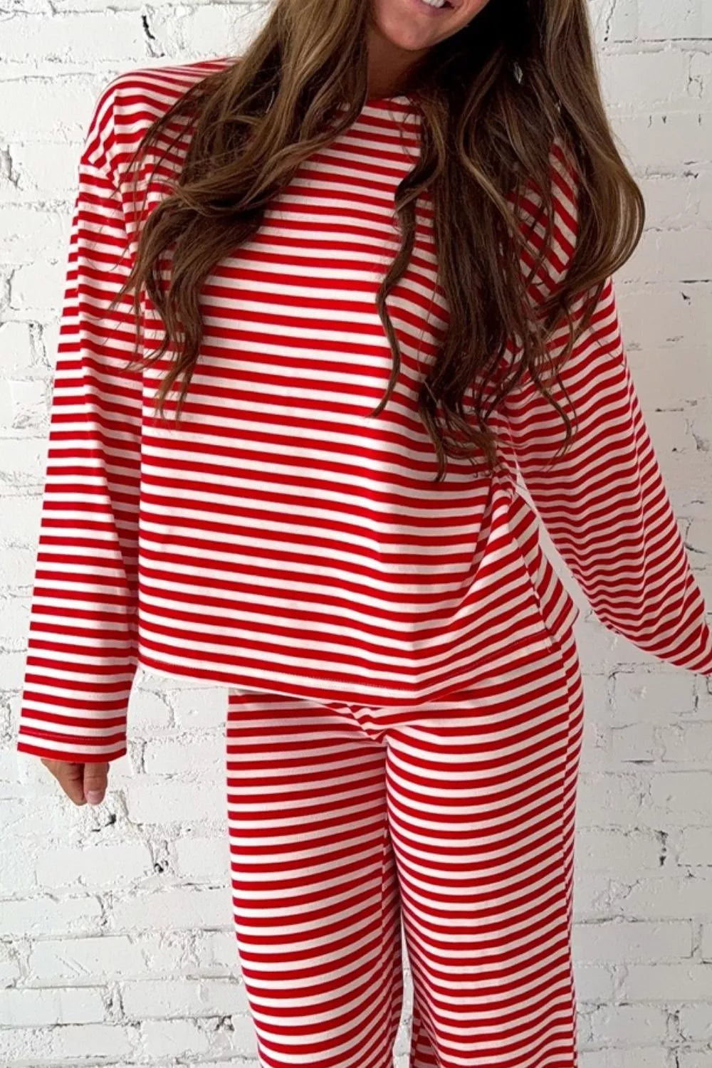 Striped Round Neck Top and Pants Set Secondary image