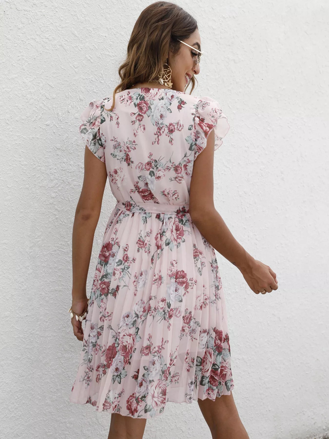 Pleated Floral Print Ruffle Sleeve Dress Secondary image