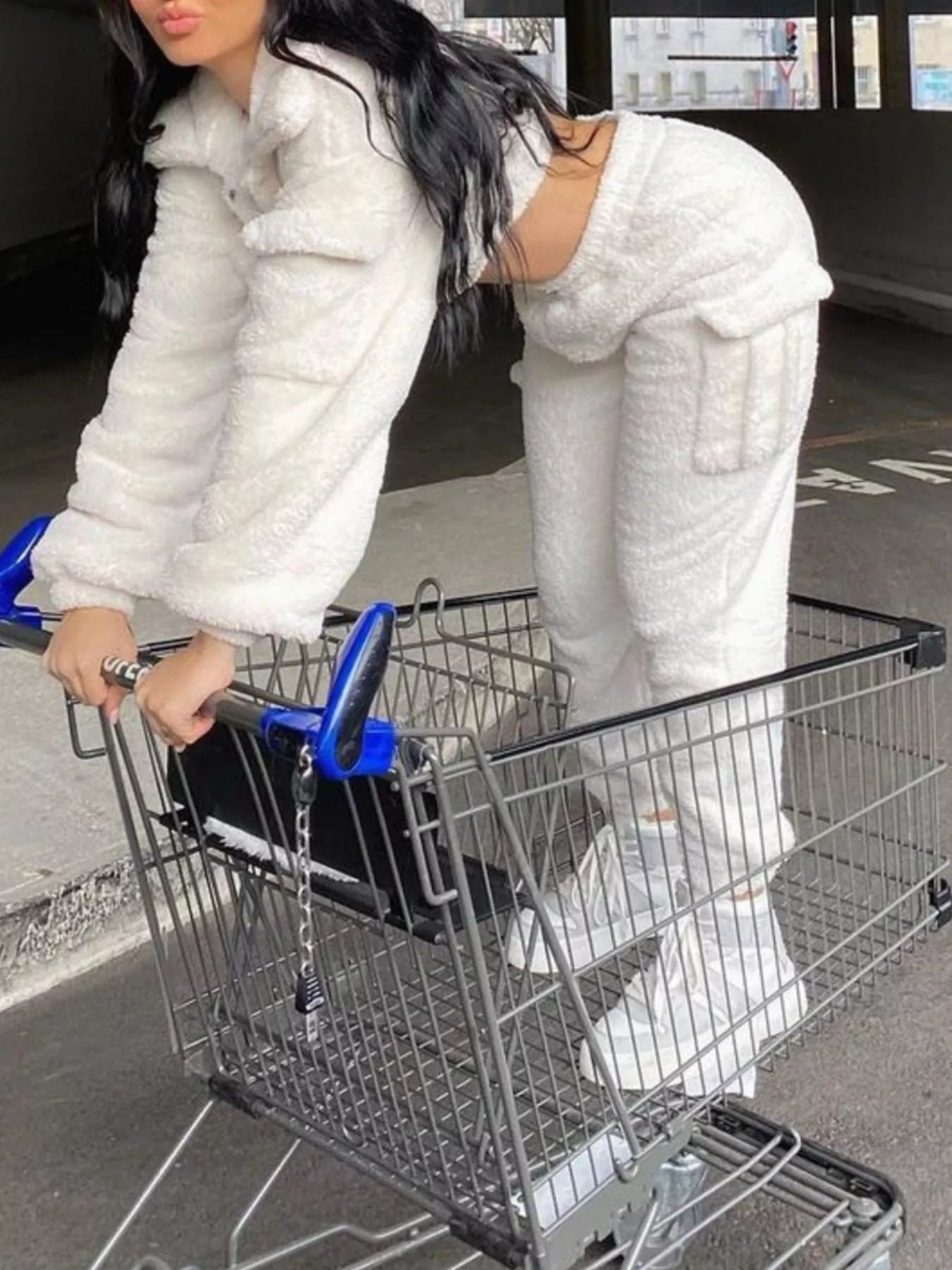 Cozy Plush Crop Top and Cargo Pants Set Secondary image
