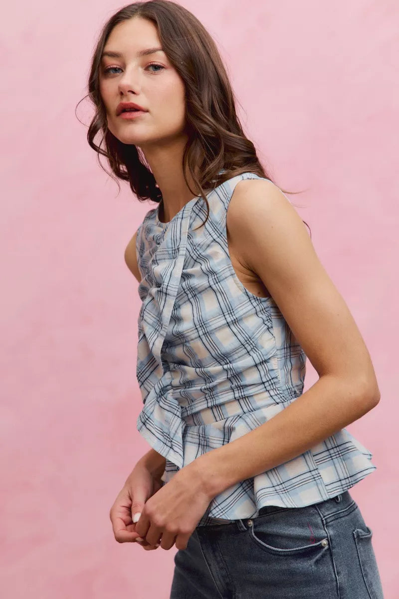 SO ME Plaid Sleeveless Ruffle Peplum Top Secondary image