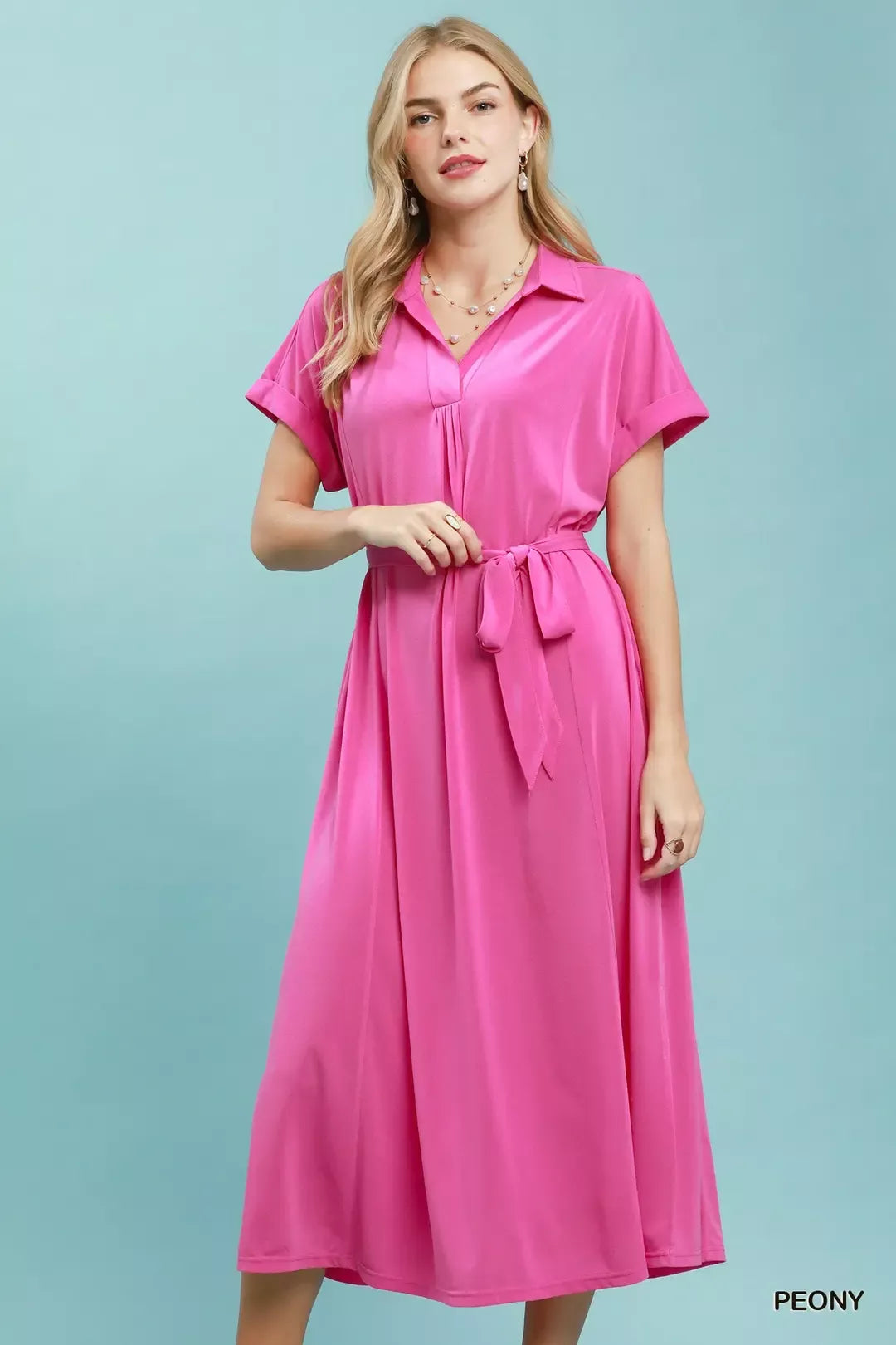 Umgee Collared Belted Midi Dress Secondary image