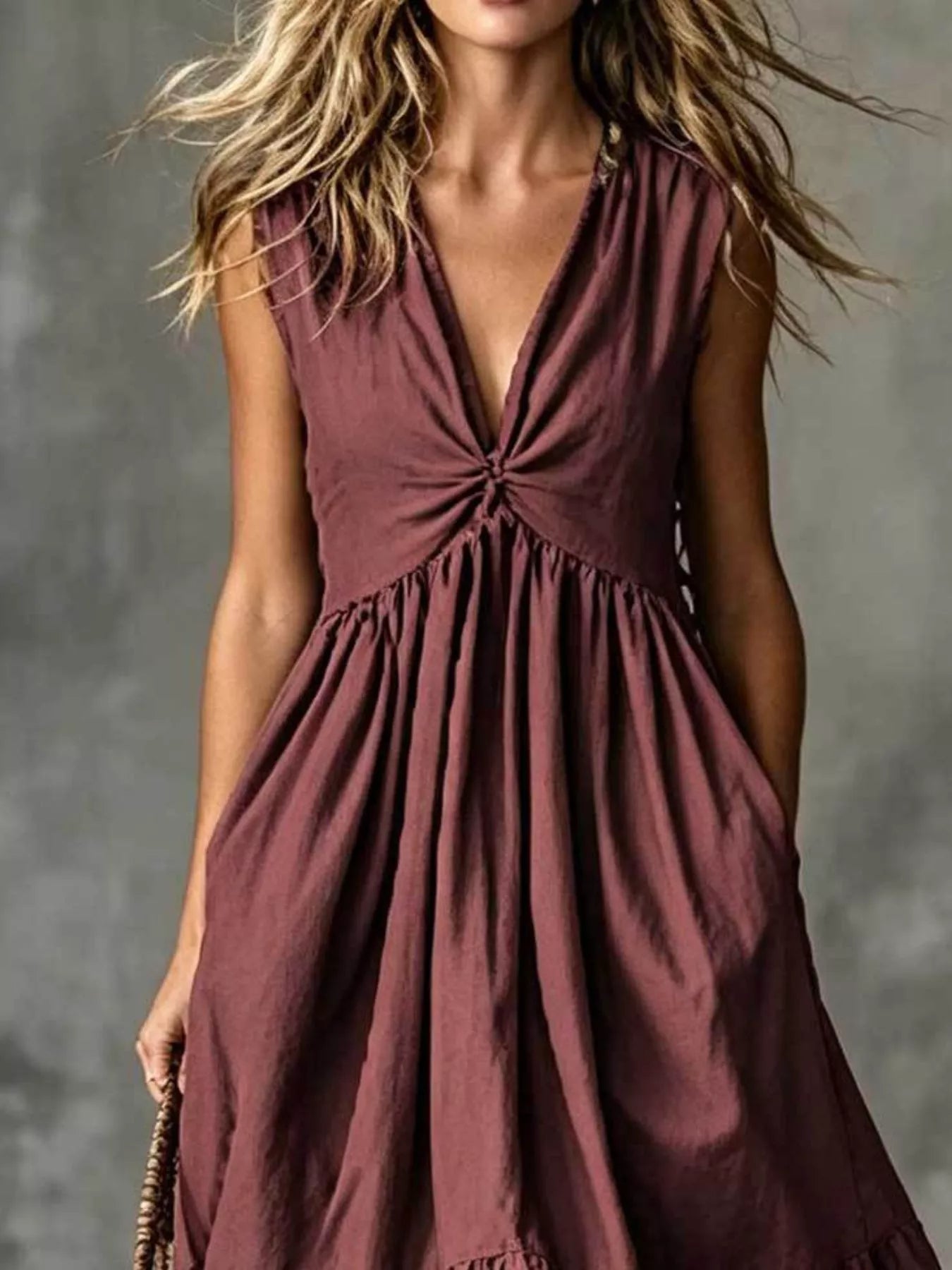 V-Neck Twisted Tiered Midi Dress Secondary image