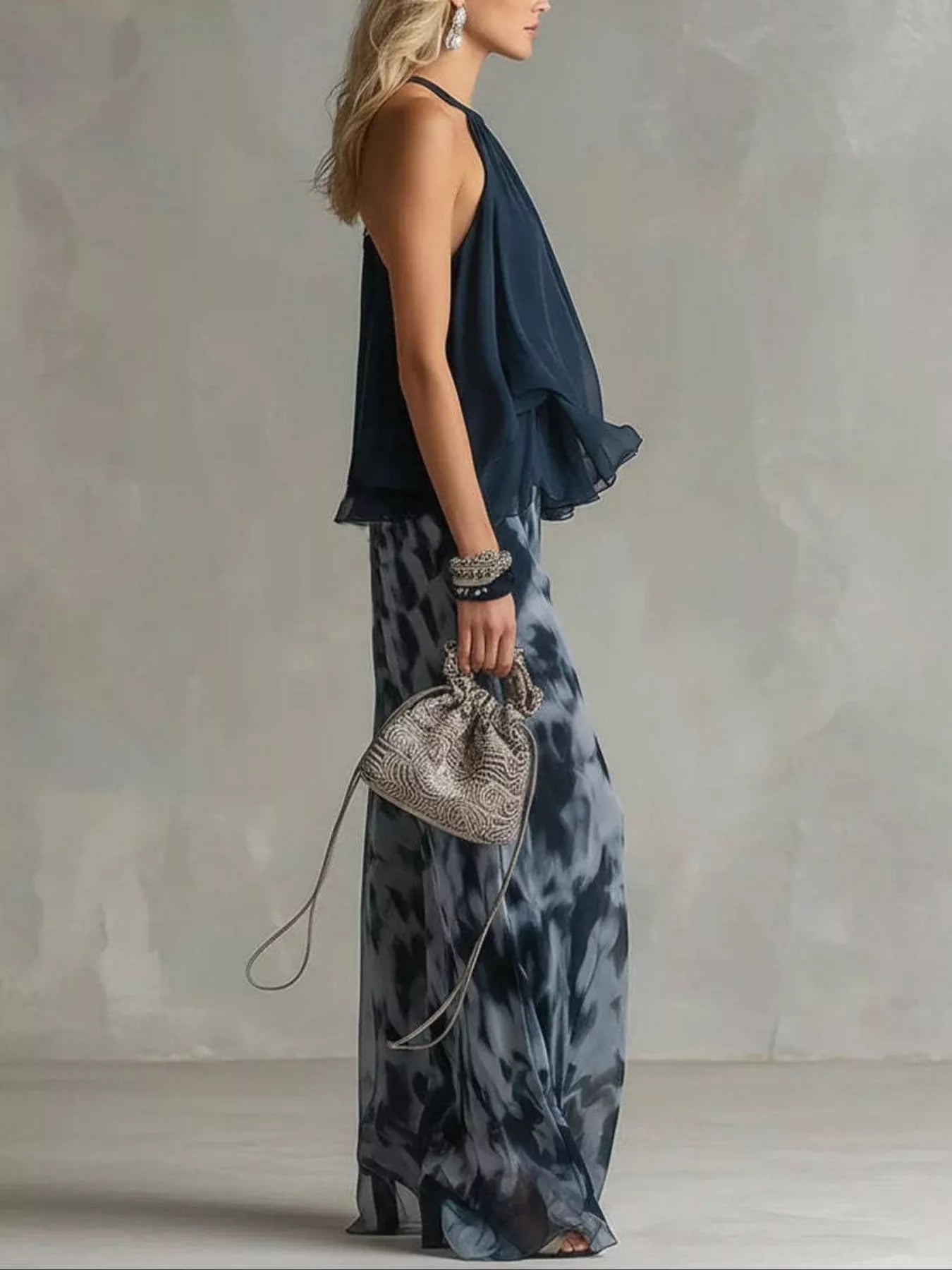 Halter Neck Top and Tie-Dye Wide-Leg Pants Set Secondary image