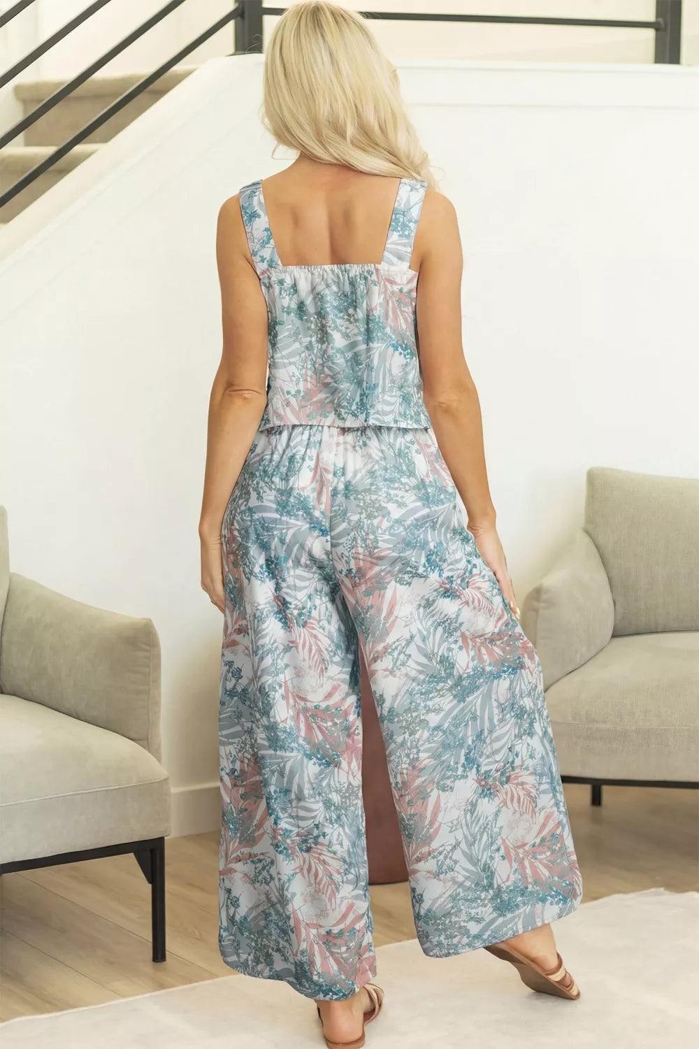 Floral Print Sleeveless Top and Wide Leg Pants Set Secondary image