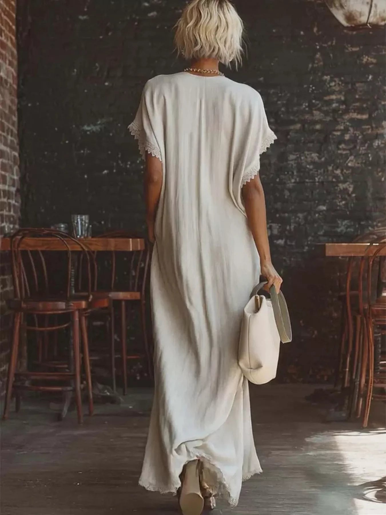 Full Size Lace Trim V-Neck Maxi Dress Plus Size Secondary image
