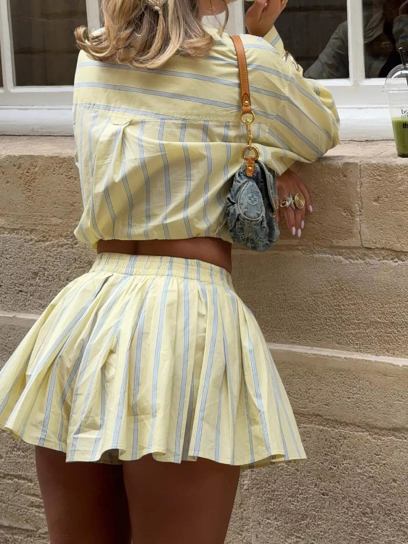 Striped Button Up Shirt and Shorts Set Secondary image