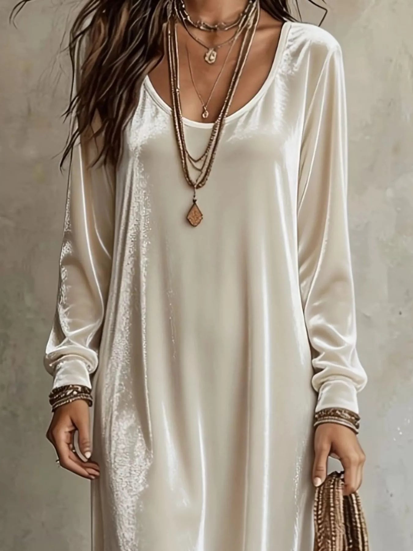 Velvet Maxi Dress with Flowy Hem Secondary image
