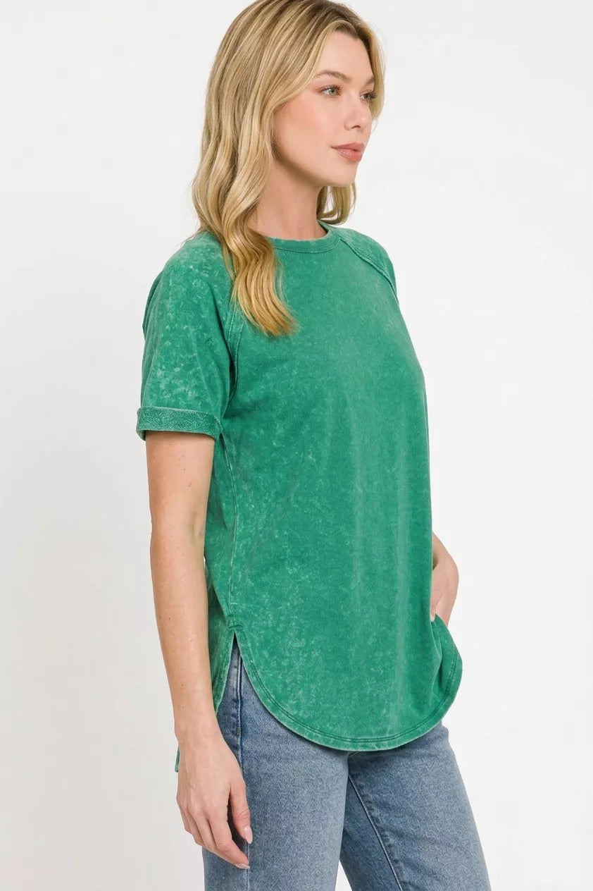 Zenana French Terry Washed Curved Hem Top Secondary image