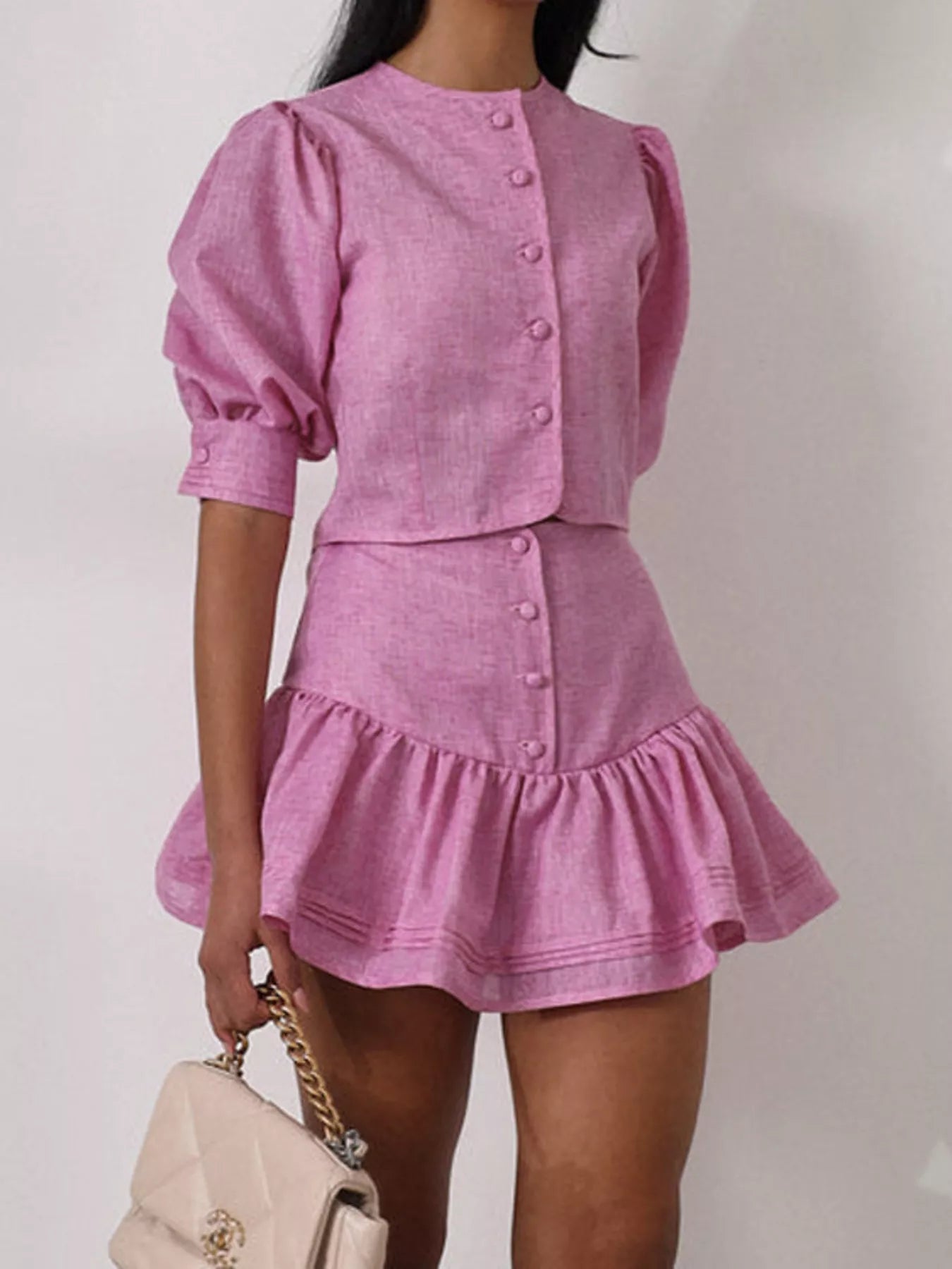 Puff Sleeve Cropped Top and Ruffled Skirt Set Secondary image