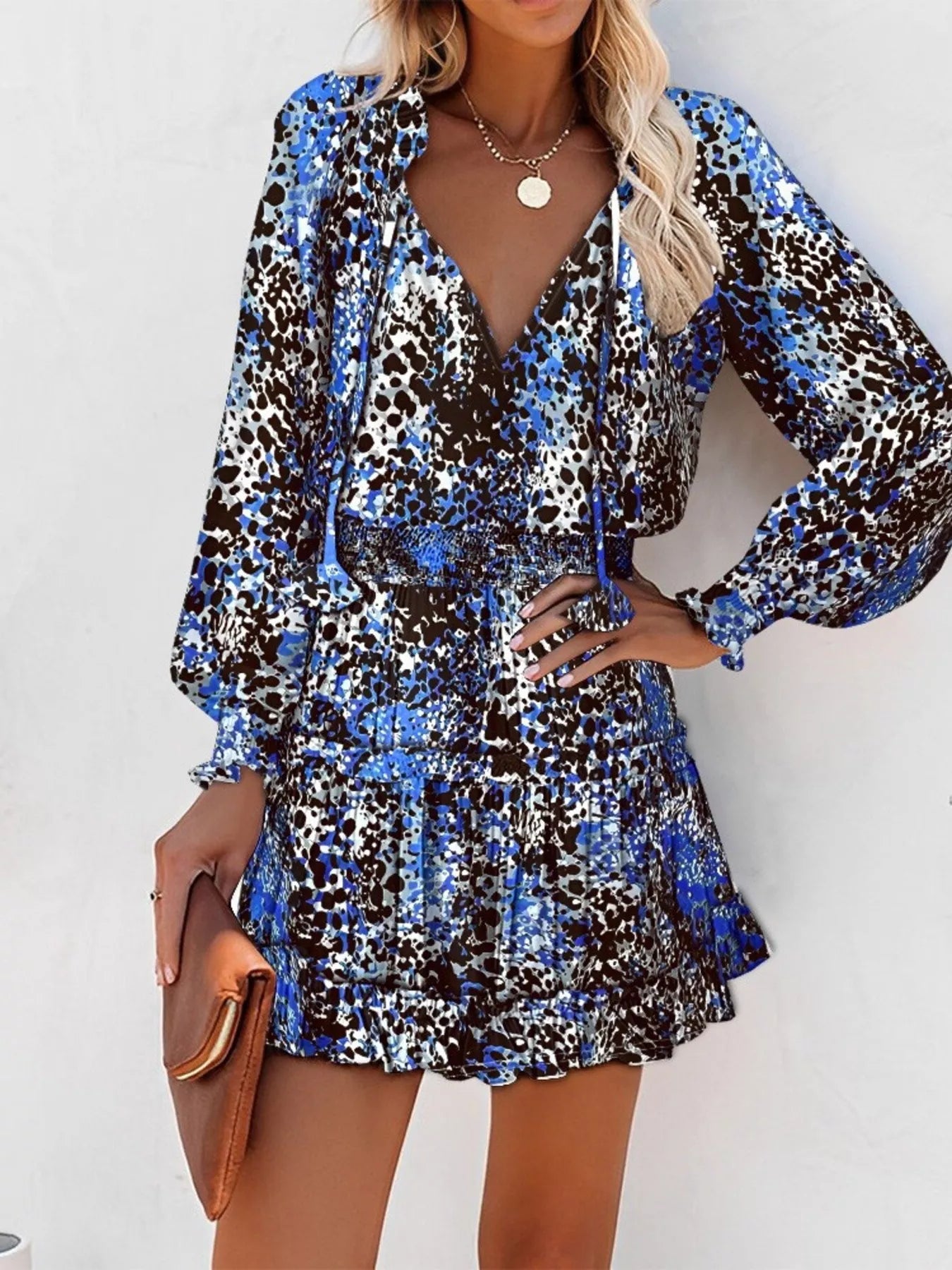 Tie Neck Lantern Sleeve Dress Secondary image