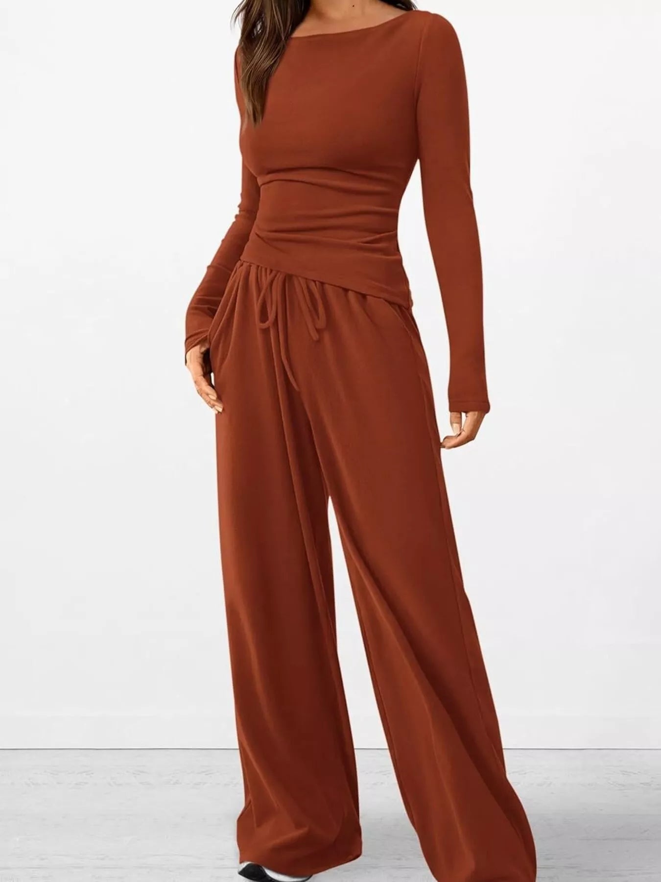 Long Sleeve Top and Wide Leg Pants Set Secondary image