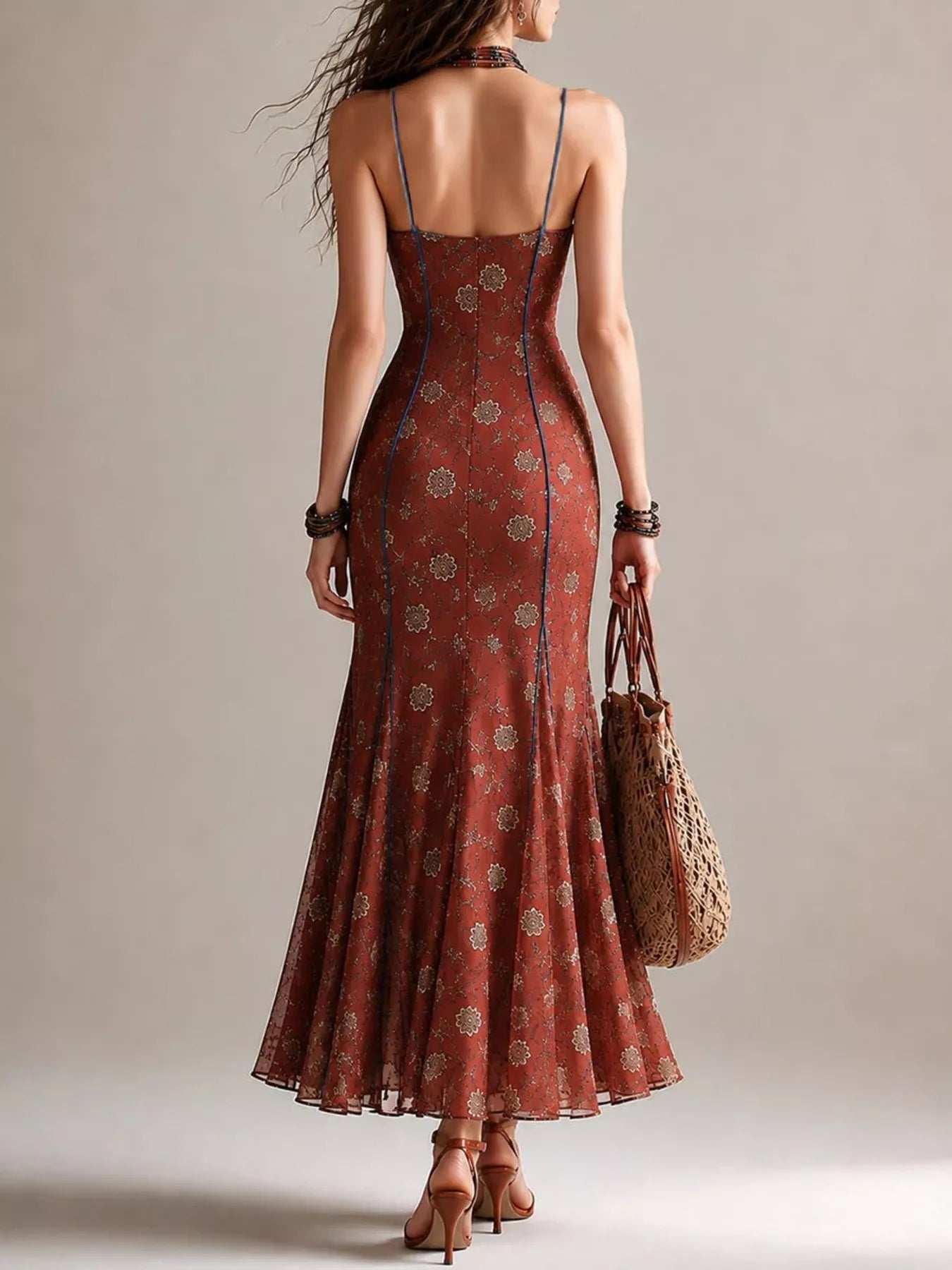 Floral Print Spaghetti Strap Maxi Dress with High Slit Secondary image