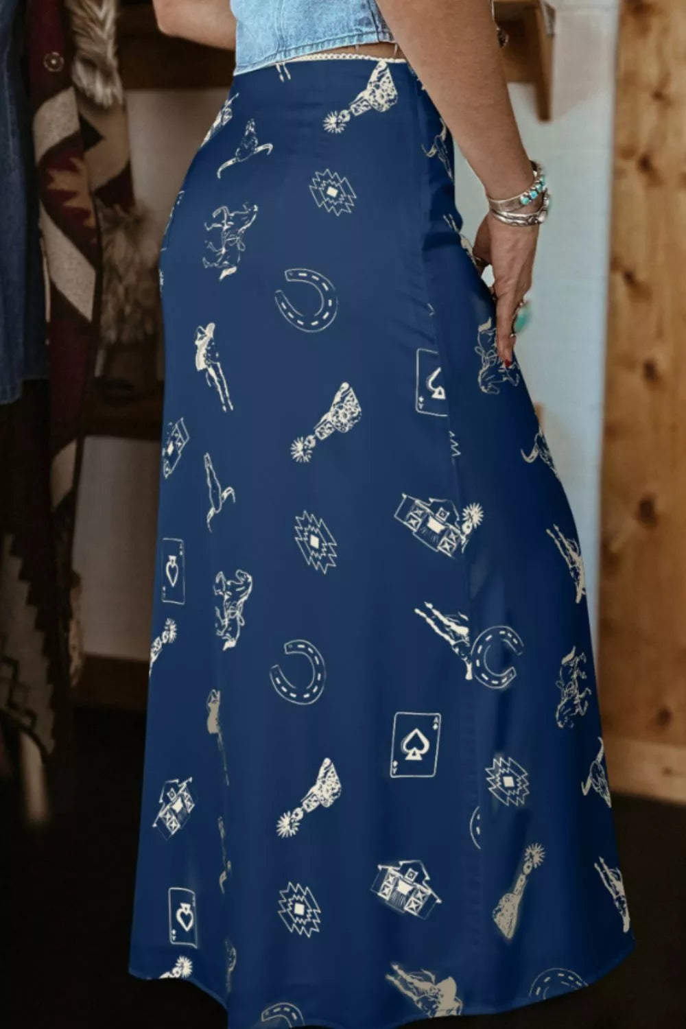 Western Print Satin Maxi Skirt Secondary image