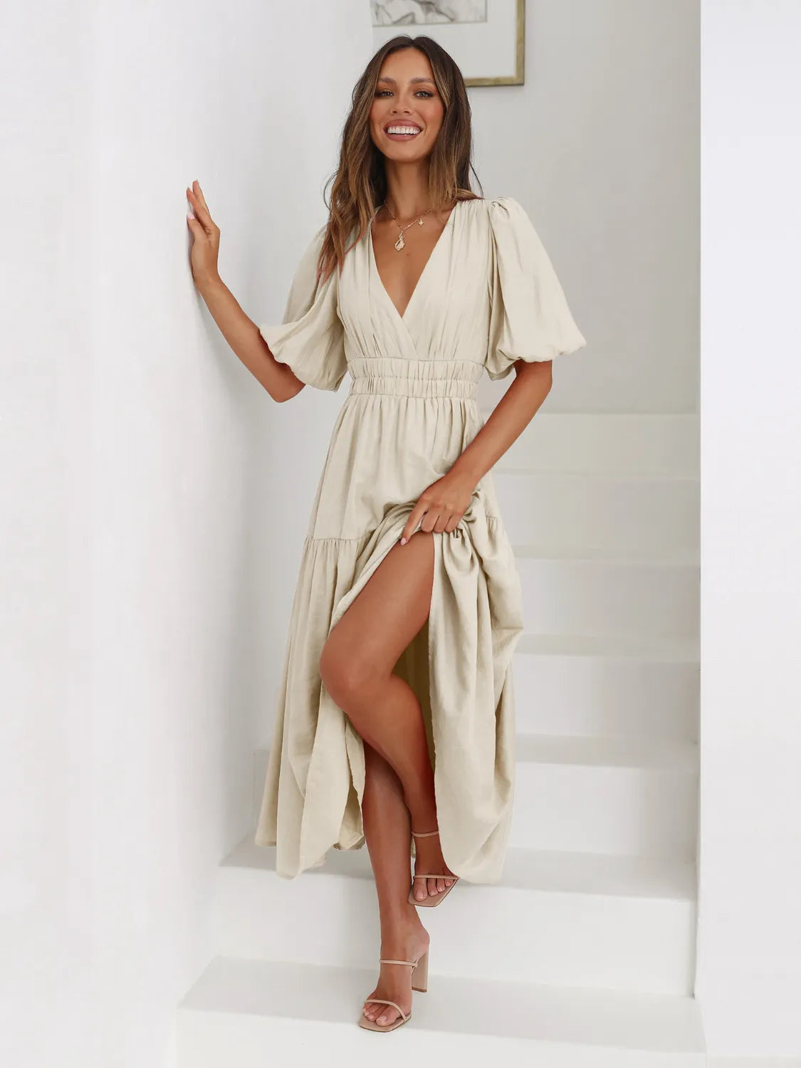 Tiered Surplice Half Sleeve Midi Dress Secondary image