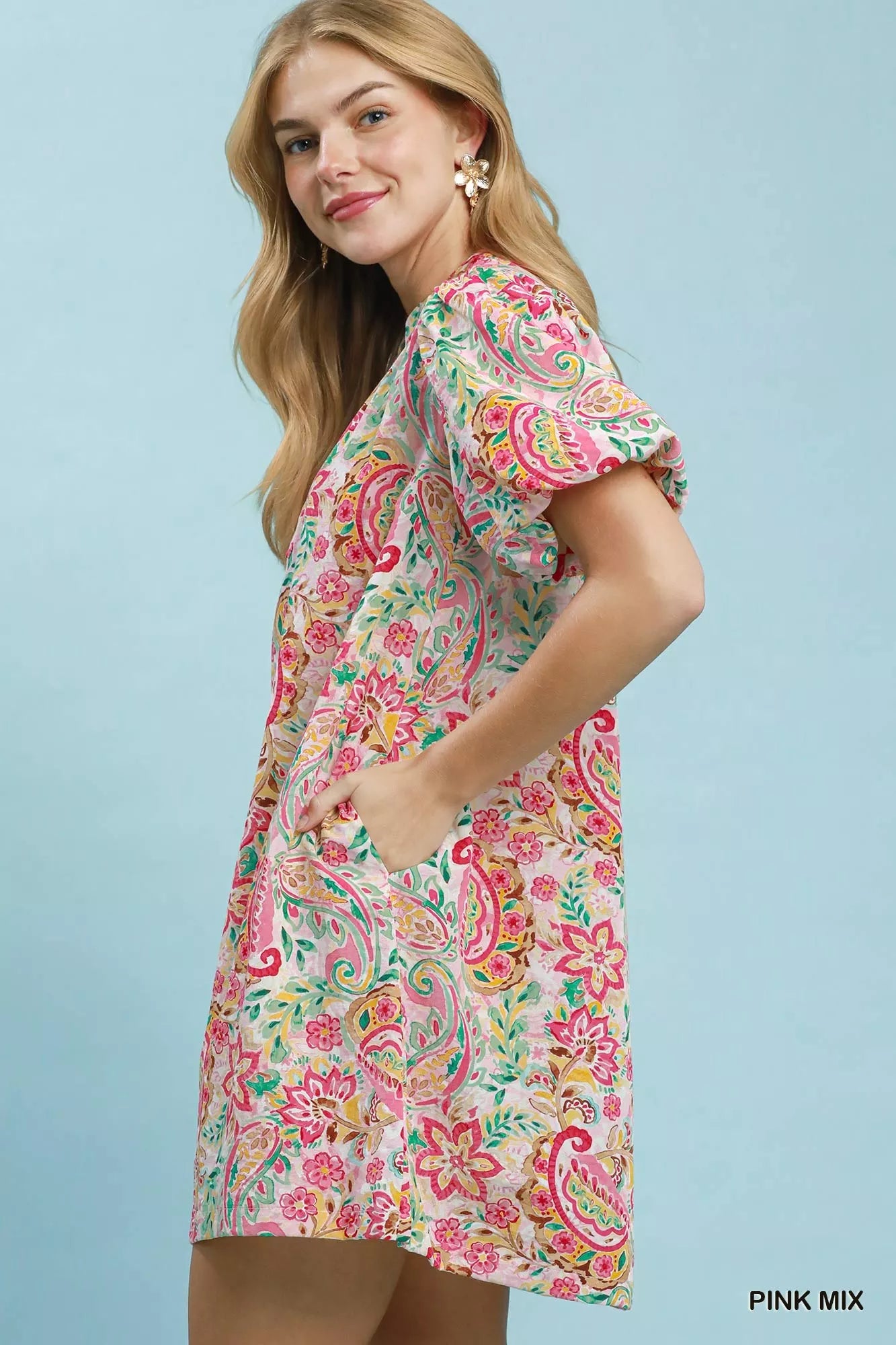 Umgee Paisley Floral Puff Sleeve Shift Dress Secondary image