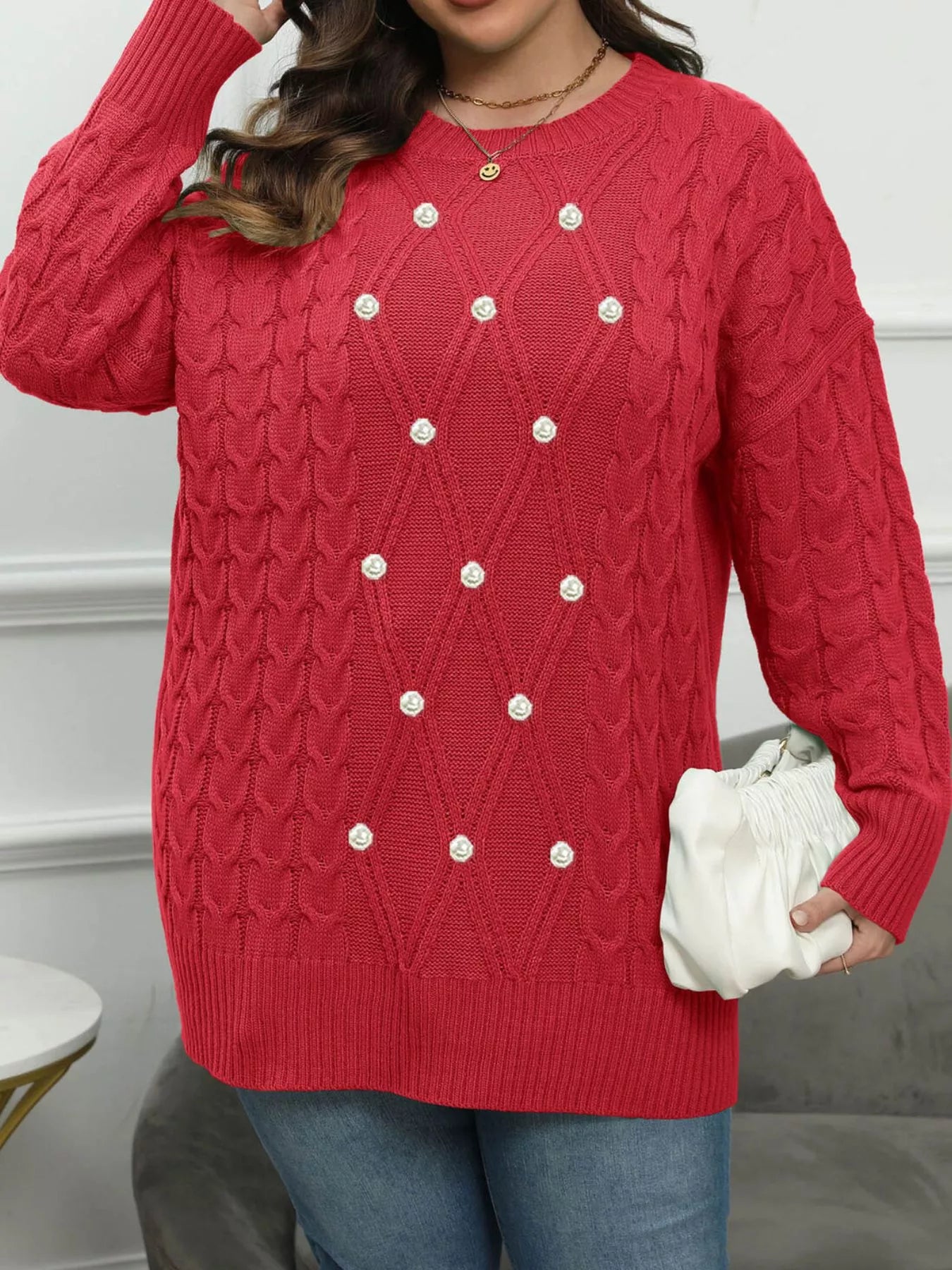 Plus Size Cable Knit Dropped Shoulder Sweater Secondary image