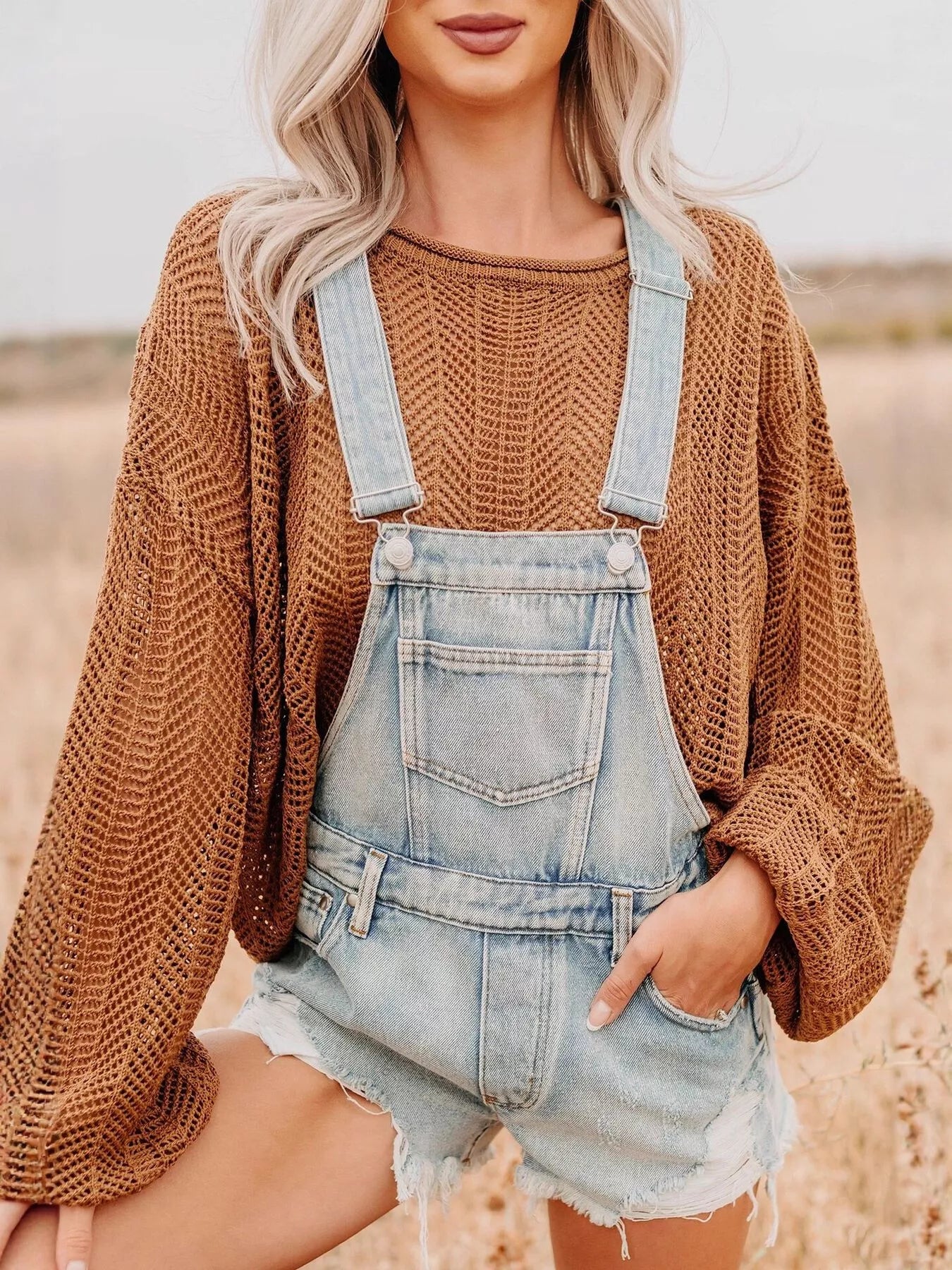 Distressed Denim Overalls Shorts Secondary image