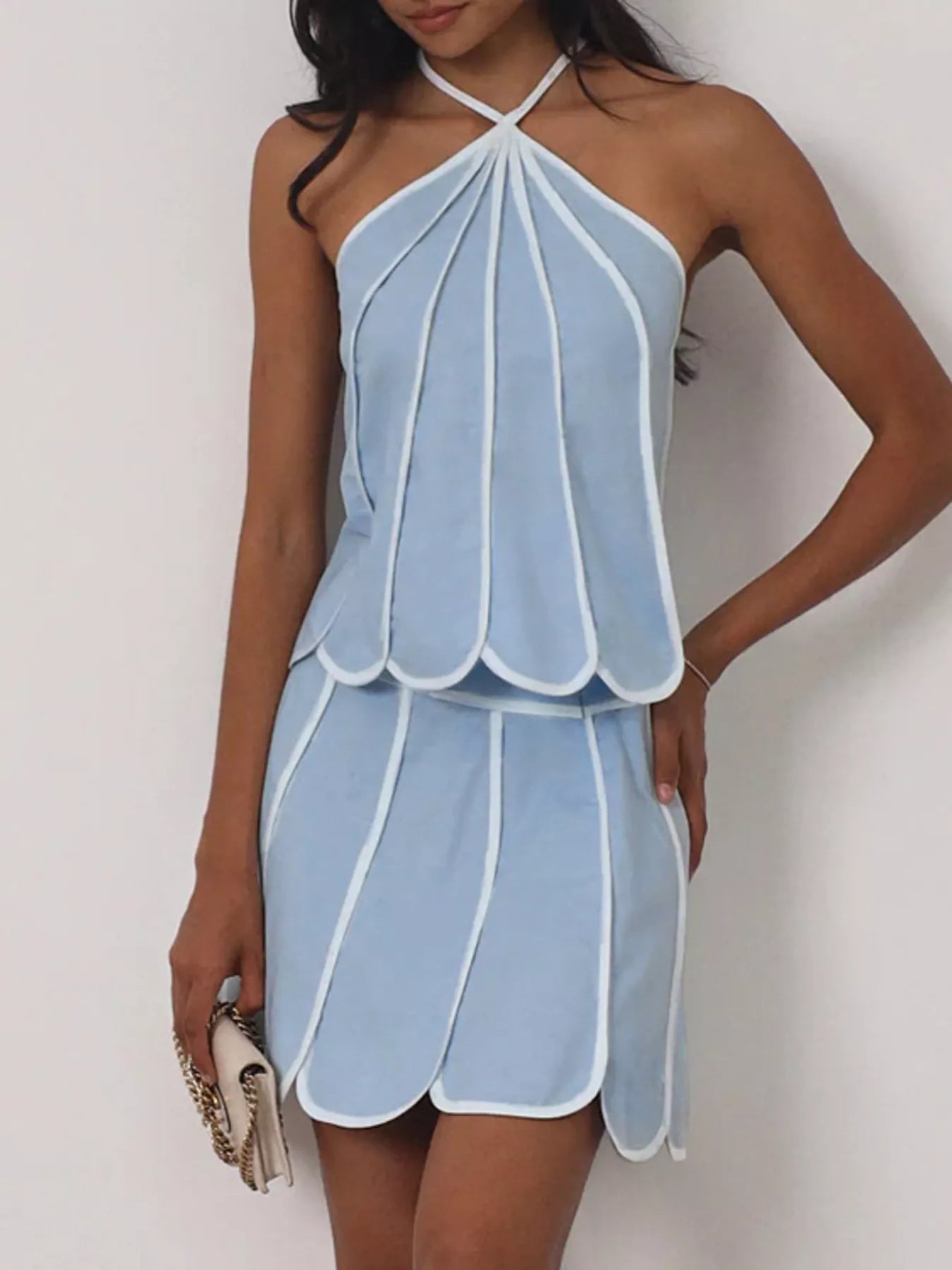Contrast Trim Halter Neck Top and Skirt Set Secondary image