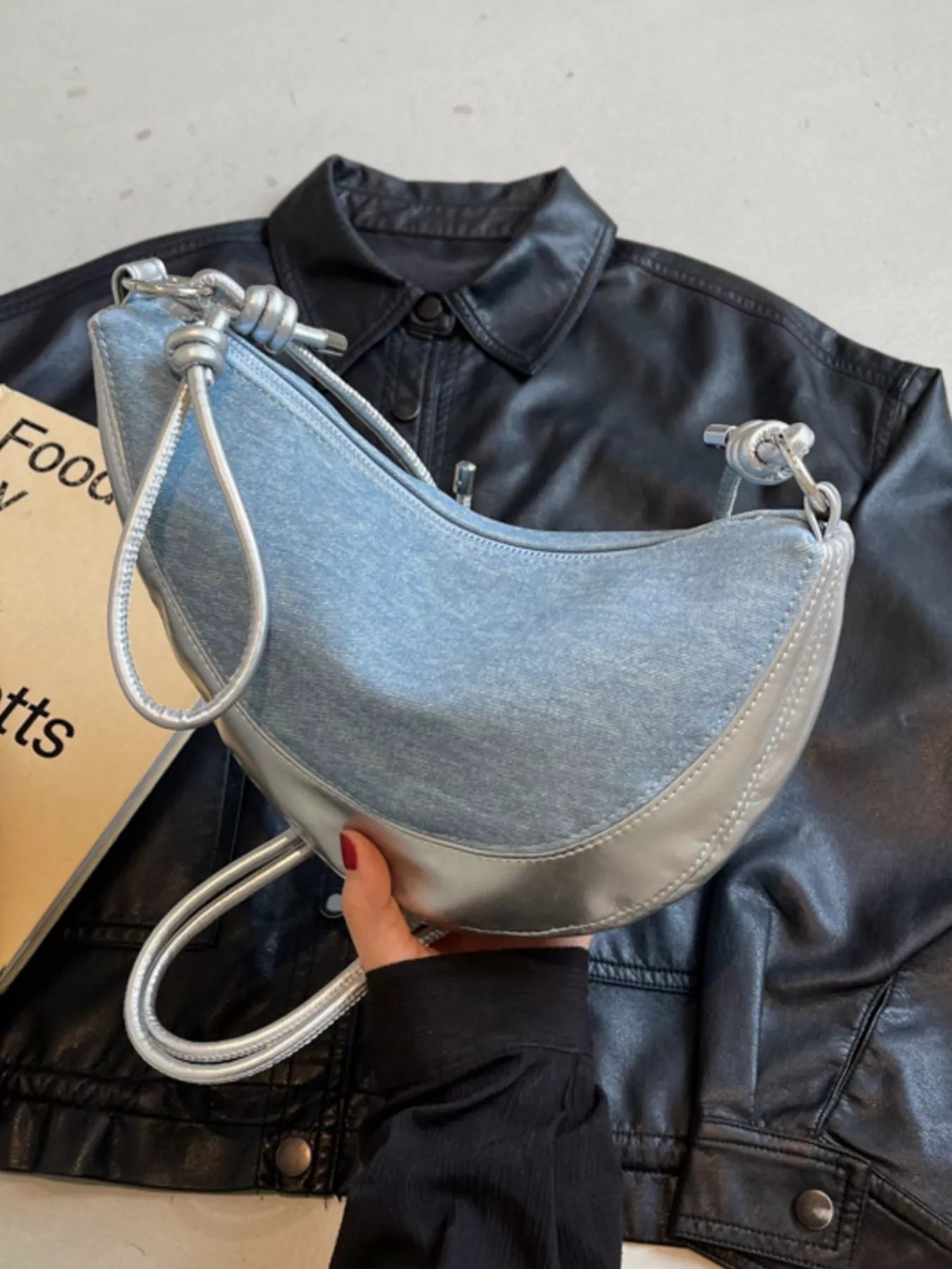 Denim Crescent Hobo Crossbody Bag Secondary image