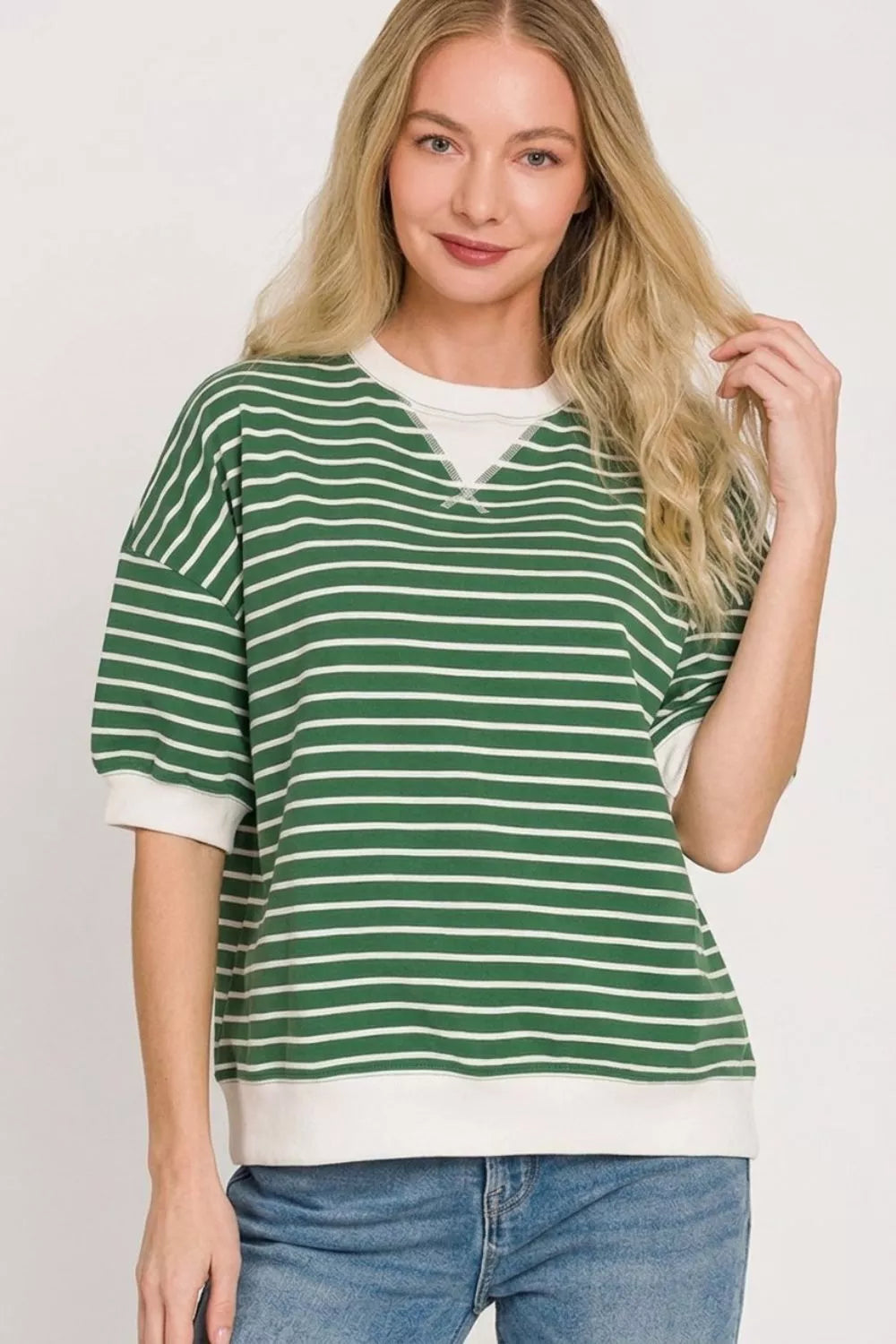 Zenana Striped Rib Banded Sweatshirt Secondary image