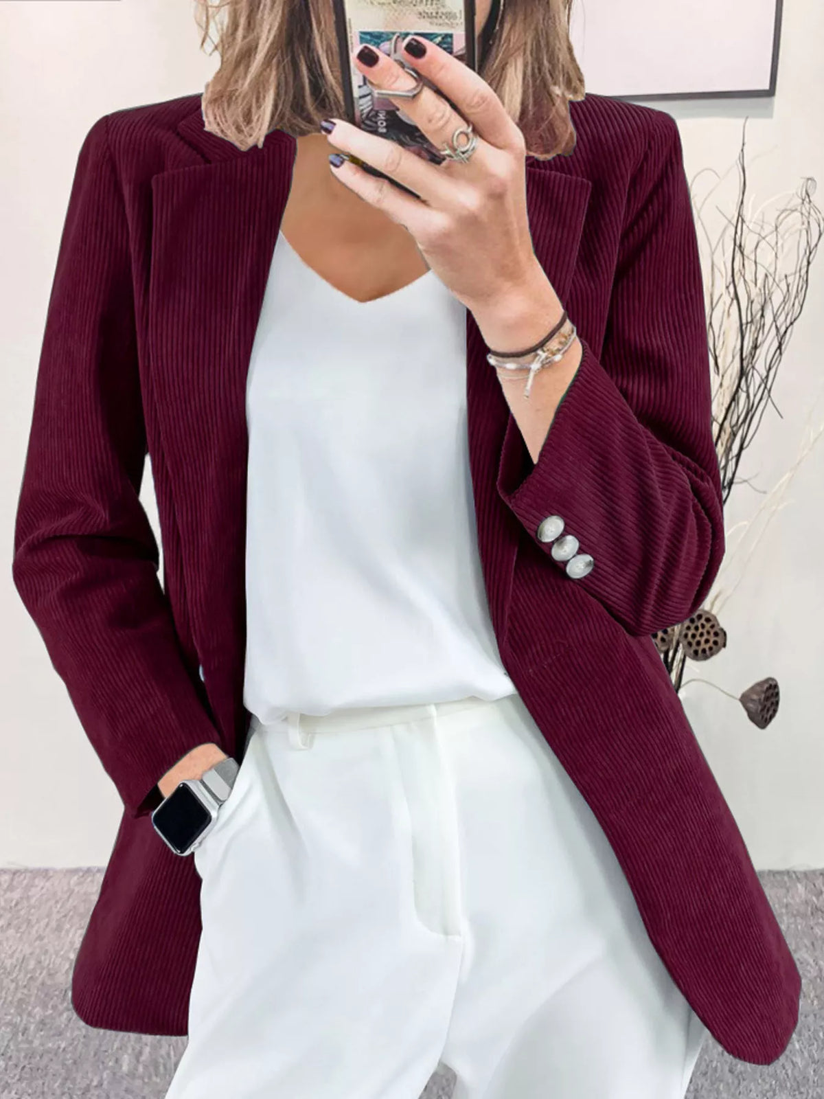 Corduroy Lapel Collar Casual Blazer - photo 16