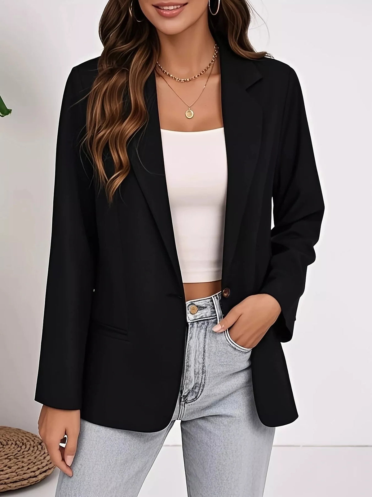 Plus Size Lapel Collar Single-Button Blazer - photo 5