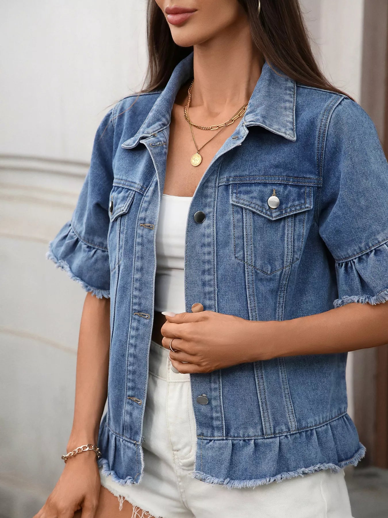 Raw Hem Button Up Denim Jacket Secondary image
