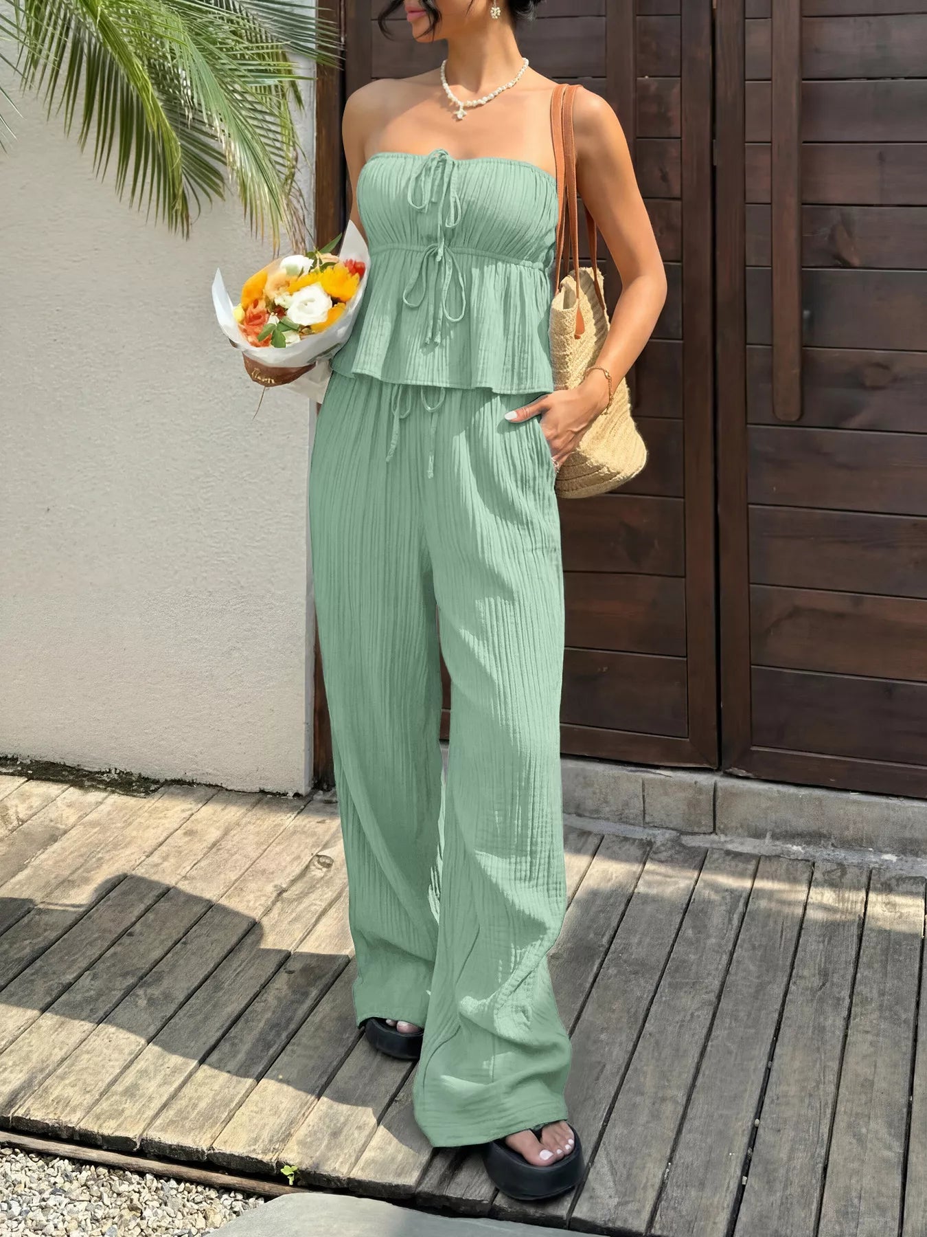 Tube Top and Wide-Leg Pants Set Secondary image
